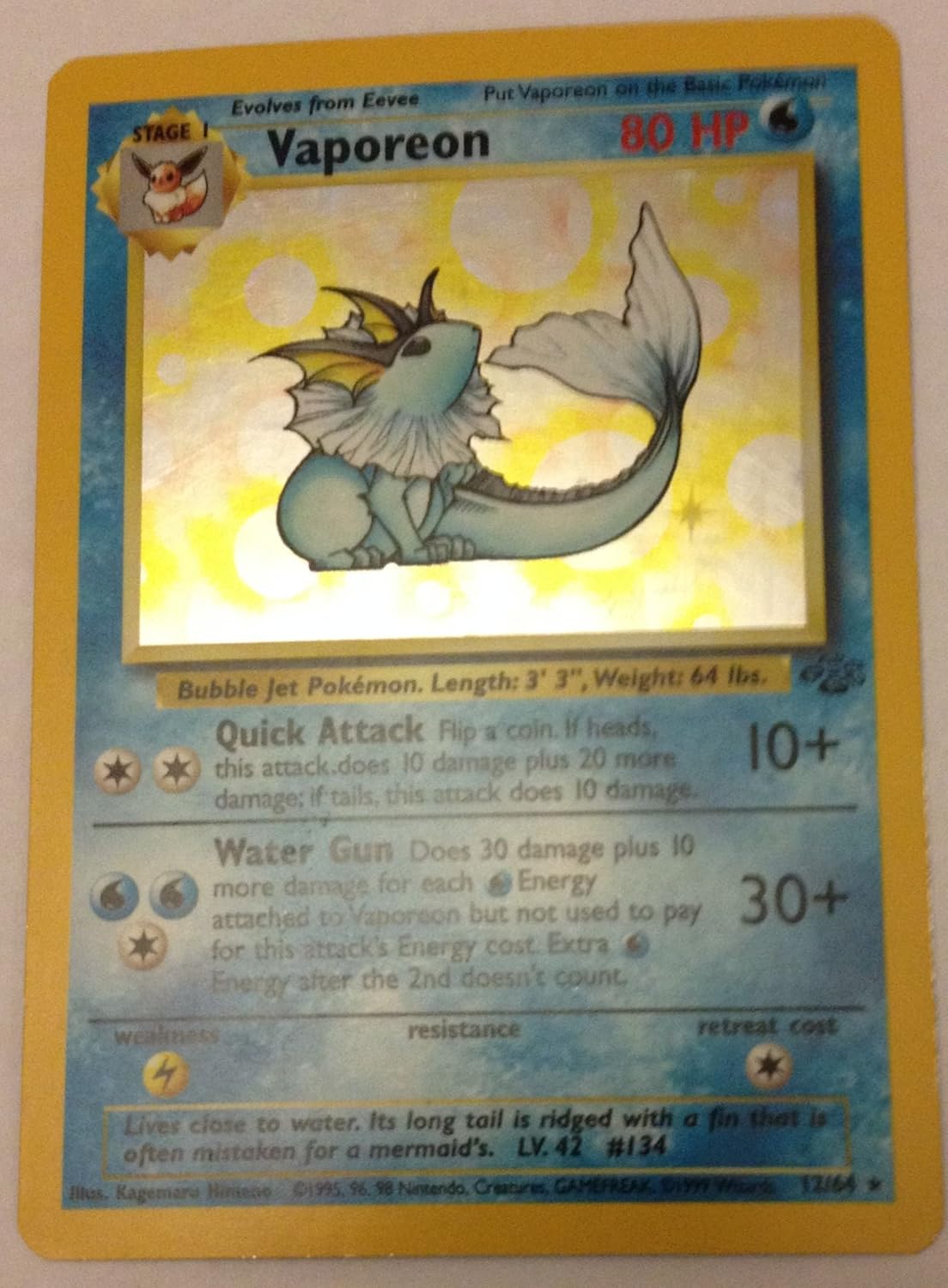 Pokemon Vaporeon Holo Foil #12/64 Jungle Set