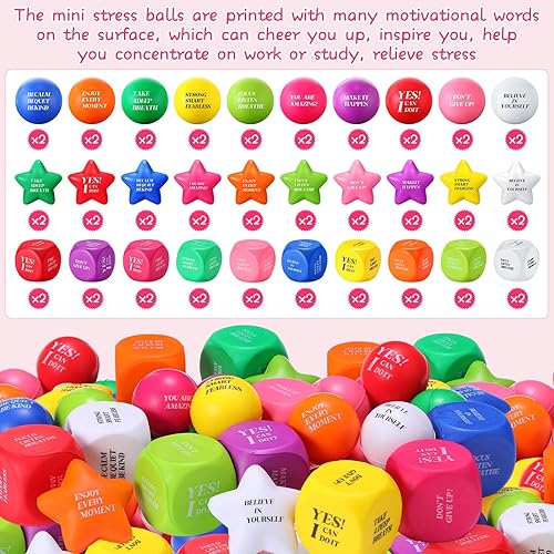 Miniatura 4 de Jenaai 60 bolas de estrés coloridas con citas motivacionales, cubos de juguete de mano de estrella, bola de espuma inspiradora, bola de alivio