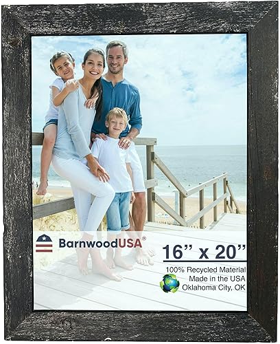 BarnwoodUSA - Marco de fotos rústicas de 3.81 cm. 1 12 pulgadas de ancho, 100% madera reciclada, color gris, Madera, negro (Smoky Black), 16x20