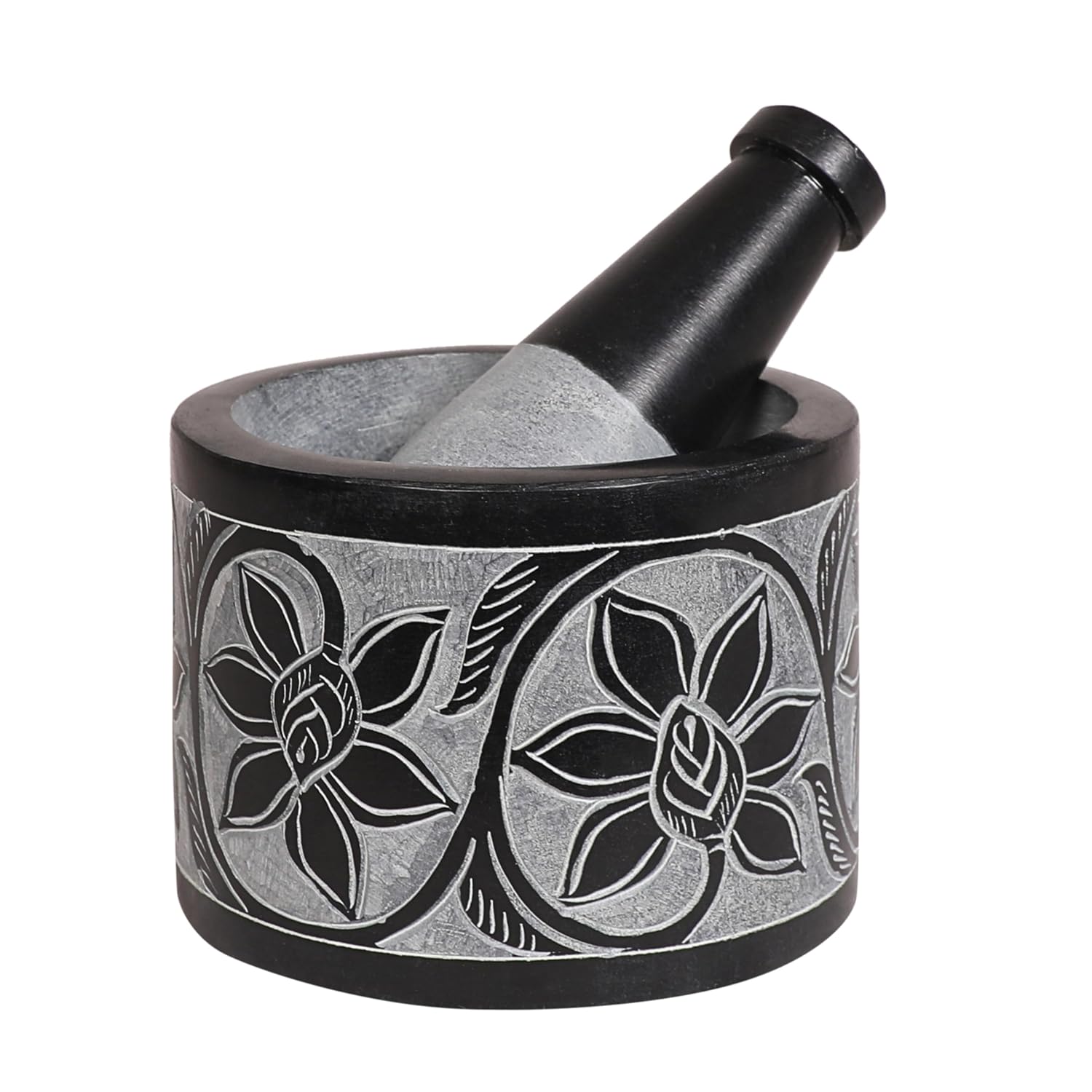 Mortar and Pestle, Made of Heavy Duty Polished Hard Stone, Natural Stone Grinder for Spices, Pastes, Herbs, Seasoning etc. (Ember)