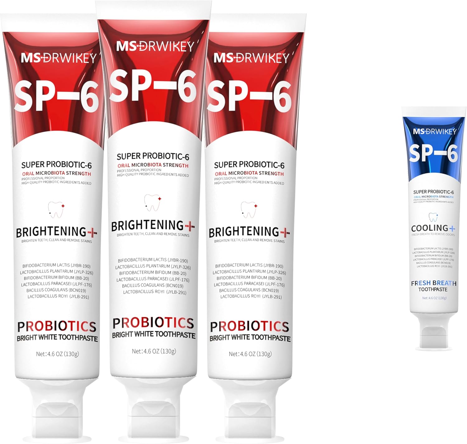 MSDRWIKEY 3-Pack SP-6 Whitening Toothpaste | 6 Probiotics for Oral Health | Plaque Protection & Fresh Breath | Free SP-6 Cooling Toothpaste