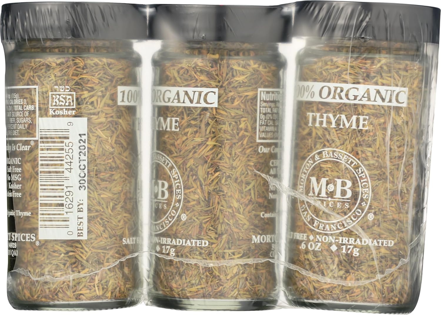 Morton & Bassett Organic Thyme, All Natural, Kosher, MSG Free, Gluten Free & Non-GMO, 0.9 Ounce (Pack of 3)