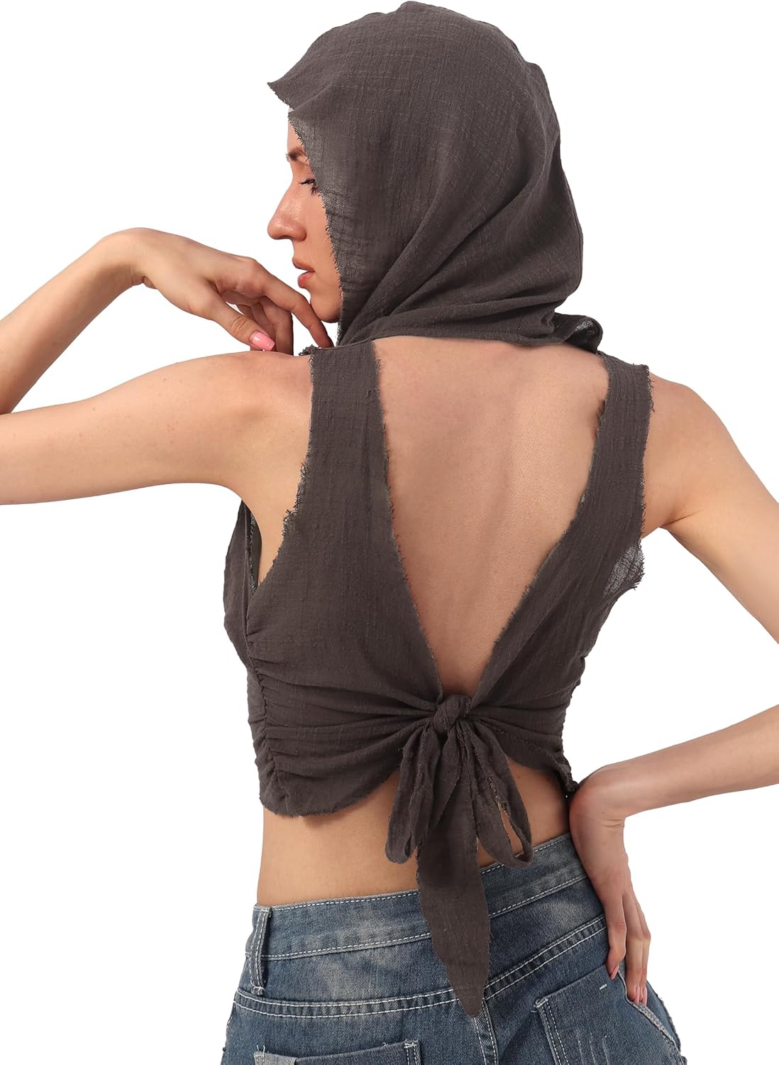 Apocalyptic Desert Hooded Top Sleeveless Draped Halter Tank Women's Costume for Halloween Renaissance Festivel - Image 4