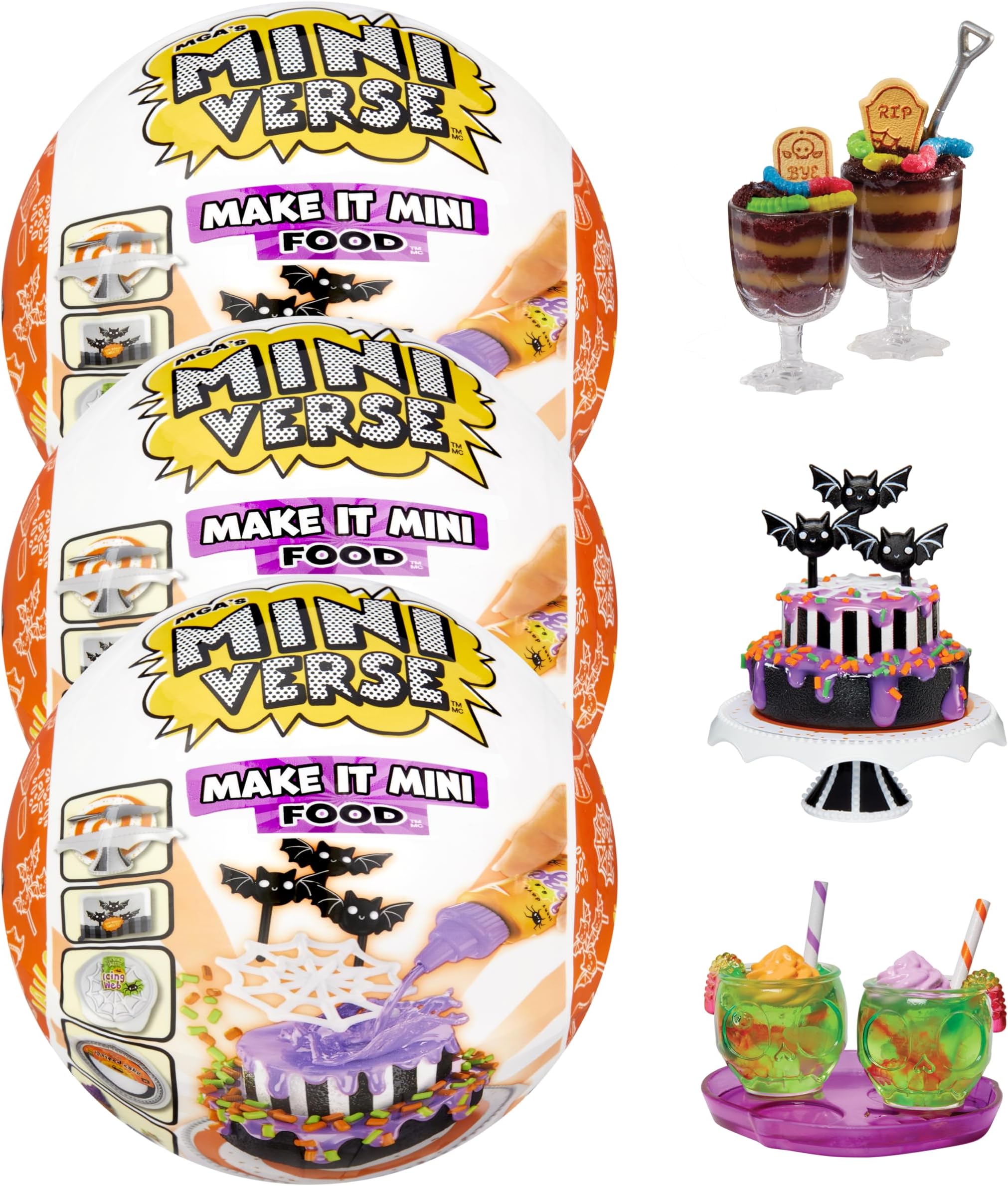 MGA's Miniverse Make It Mini Food Halloween Series 2 Mini Collectibles 3 Pack - Seasonal, Beetlejuice Beetlejuice Blind Packaging, DIY, Resin, Replica Food, NOT Edible, Collectors, 8+