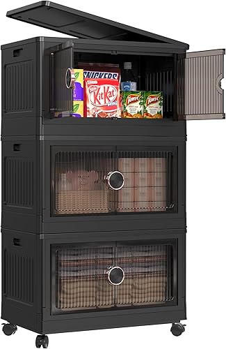 Contenedores de almacenamiento plegables con tapa grande de 19.5 galones, armario de almacenamiento plegable de plástico, cajas de almacenamiento