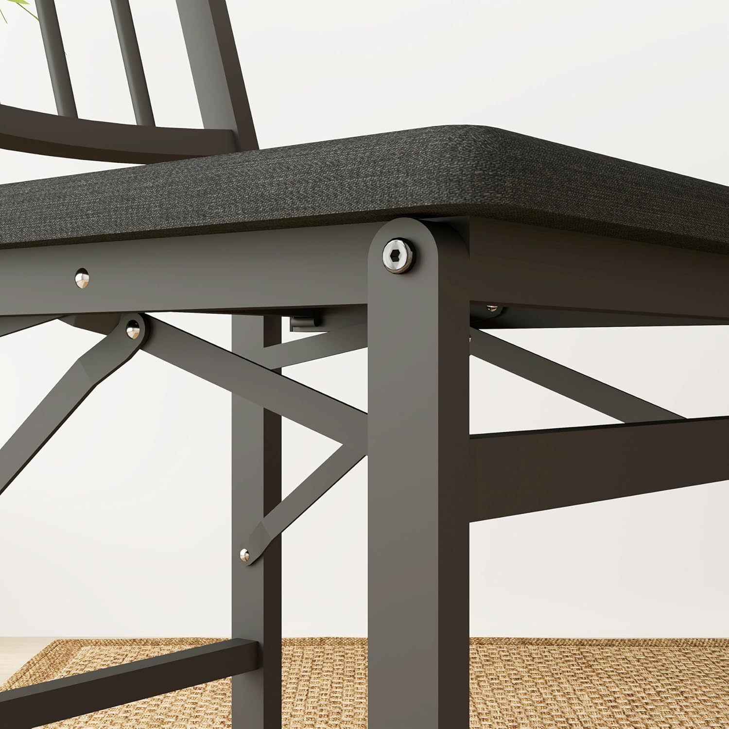 JOIN IRON Folding Dining Chair Set of 2, Rustic Brown Wood Seat with Metal Frame, Foldable Kitchen Chairs, No Assembly Required, Space Saving Chairs for Small Apartment and Dining Room (Black)