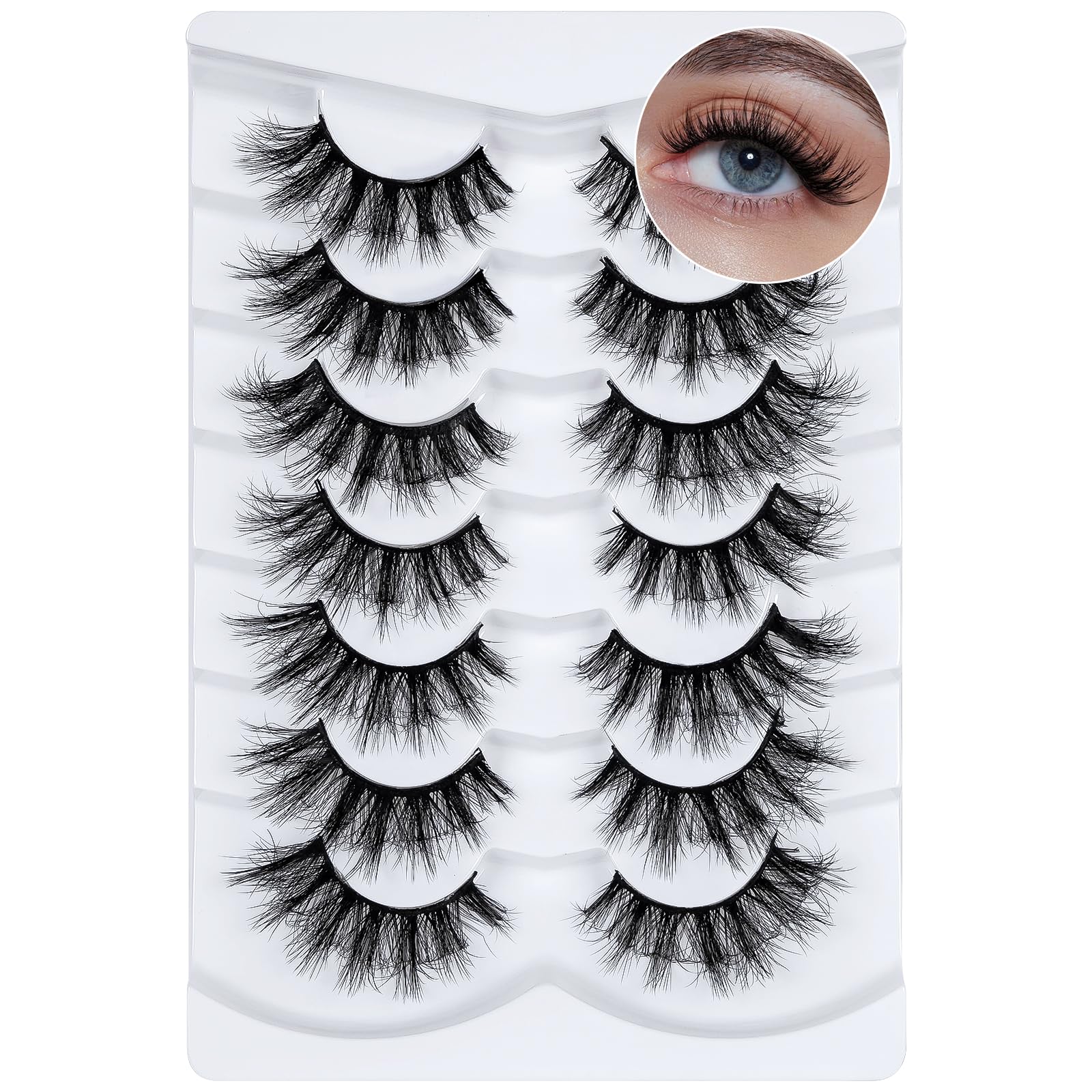 PAVONNE Cat Eye Lashes Wispy Fluffy 8D Faux Mink 12-18MM 7 Pairs - Dramatic Volume Waterproof Lightweight Daily