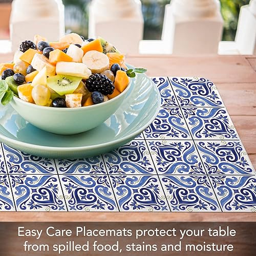 Miniatura 2 de CounterArt Shades of Blue - Juego de 4 manteles individuales reversibles de plástico flexible de fácil cuidado, fabricados en los Estados Unidos,