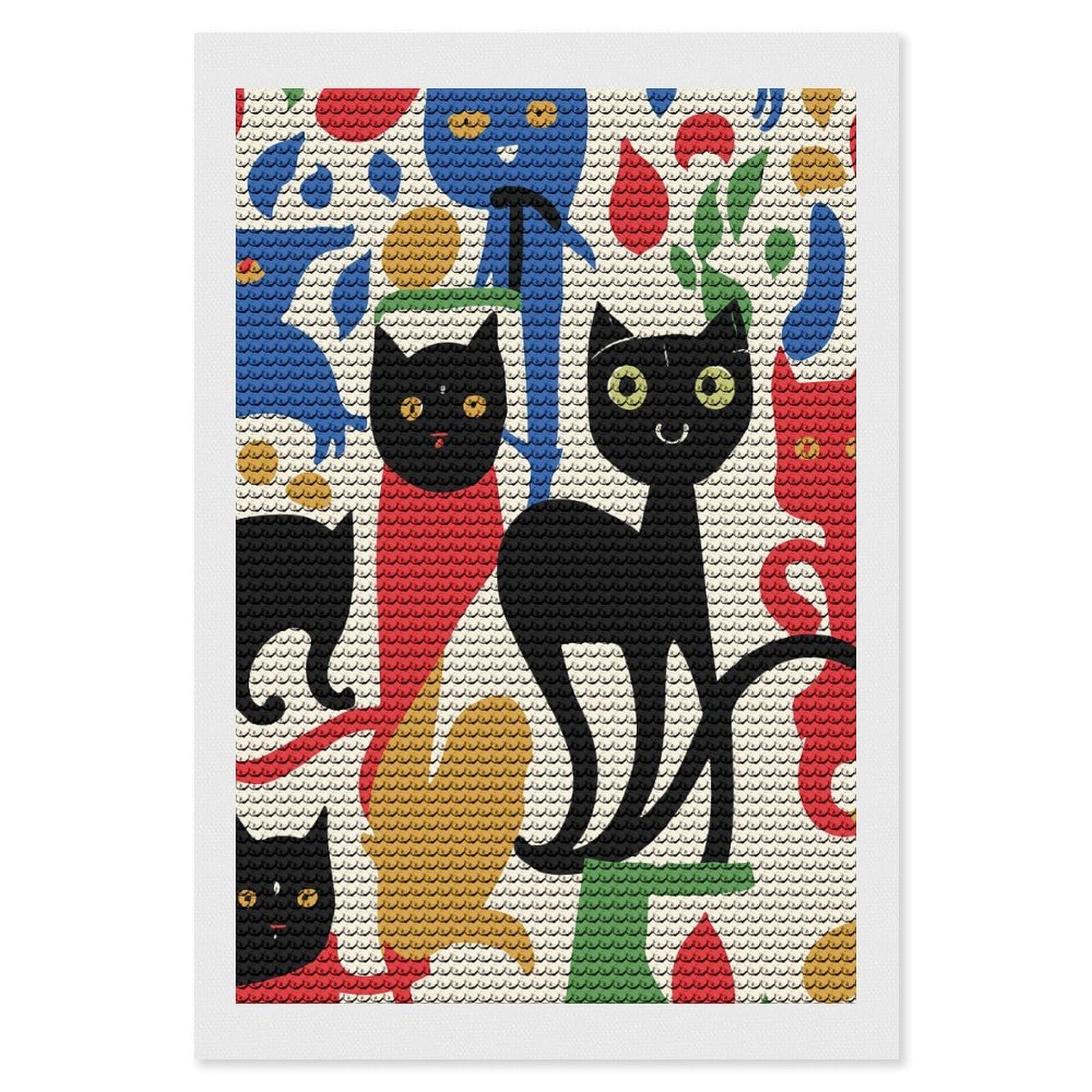 Junmoney Atomic Cats Painting Diamond Painting Kit 8"x12", Festive Craft Gift, Bedroom Decor, Full Kit Included, Creative Gift Idea
