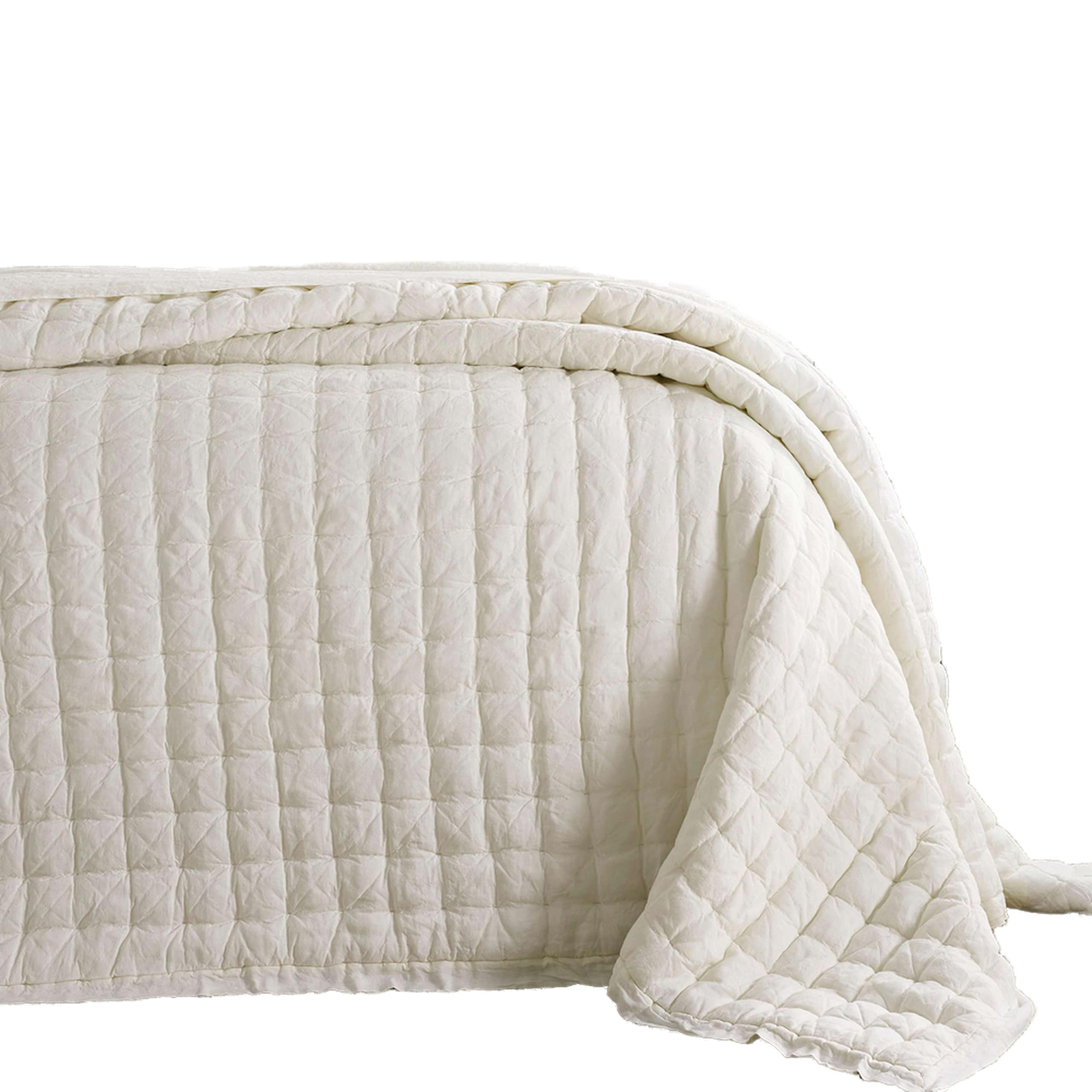 Pine Cone Hill Lush Linen Ivory Puff Quilt, King Size, Ivory Solid Pattern