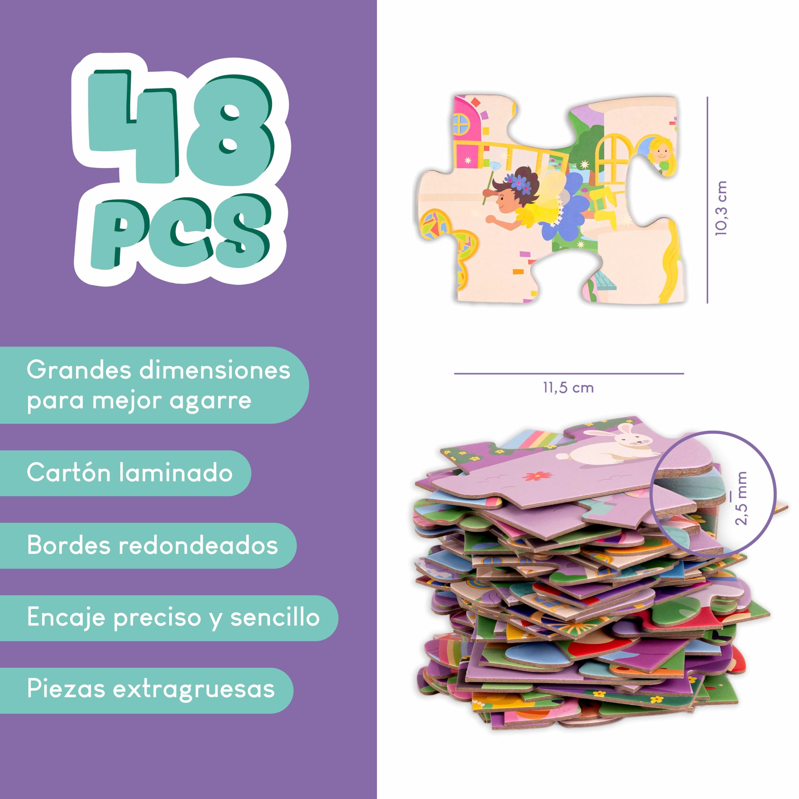 BONNYCO Puzzle Niños XXL Castillo de Fantasía con 48 Piezas Grandes. Rompecabezas Gigante Infantil de 92 x 62 cm, Regalos para Niñas y Niños. Juguetes Educativos 2 a 8 Años