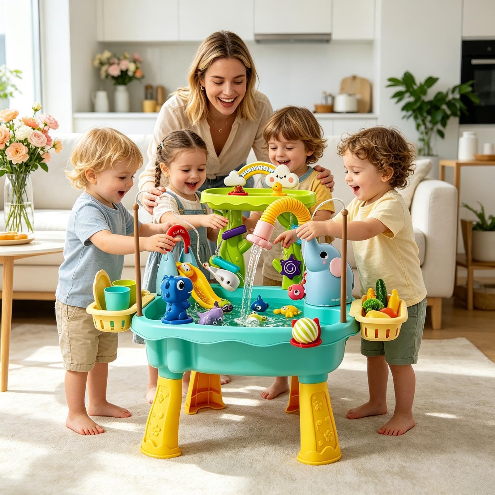 Wasserspieltisch - Mit Angelspiel - Sand- Und Wassertisch Für Kinder - Für Sommer, Park, Camping, Terrasse, Innenbereich, Kita, Vorschule, und Mädchen im Alter von 4-8 Jahren