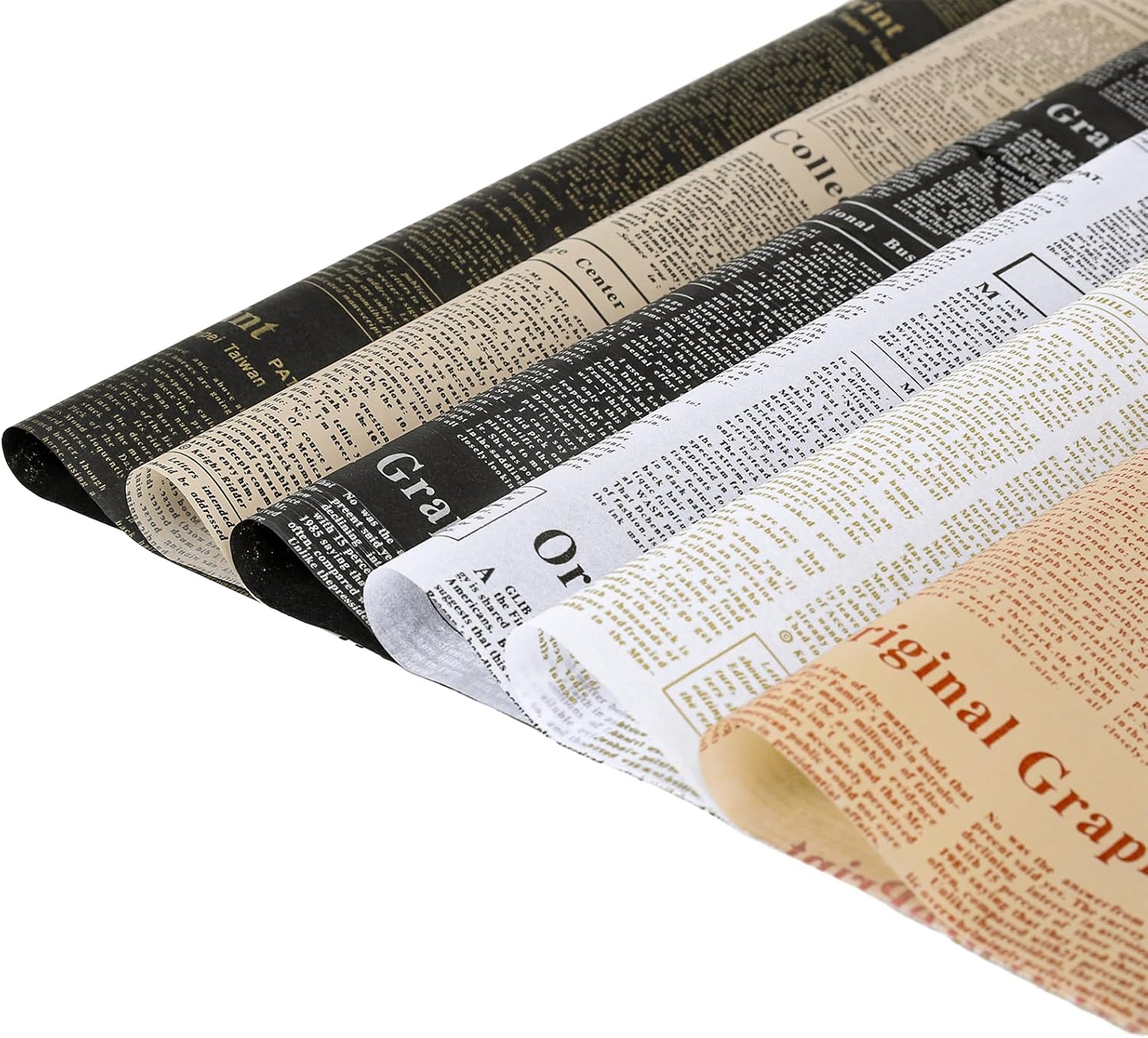 Whaline 90 Sheet Vintage Newspaper Tissue Paper Set Old Newsprint Gift Wrapping