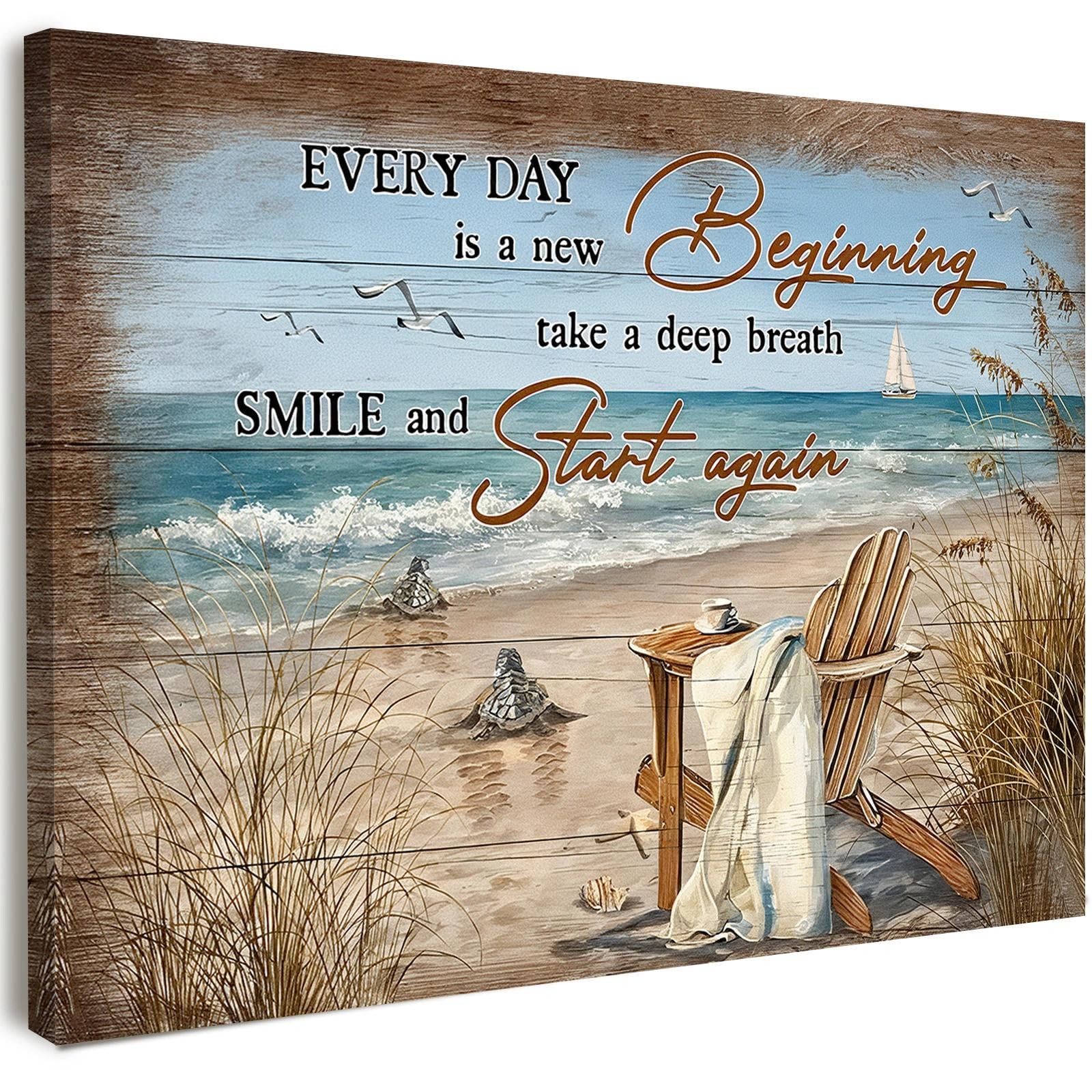 Canvas Wall Art Framed – Coastal Beach Chair Artwork with Inspirational Quote, Ocean Shore Wall Decor for Living Room, Bedroom, Hallway or Entryway Home Decoration, with Hooks and Nails, 12x16 Inch
