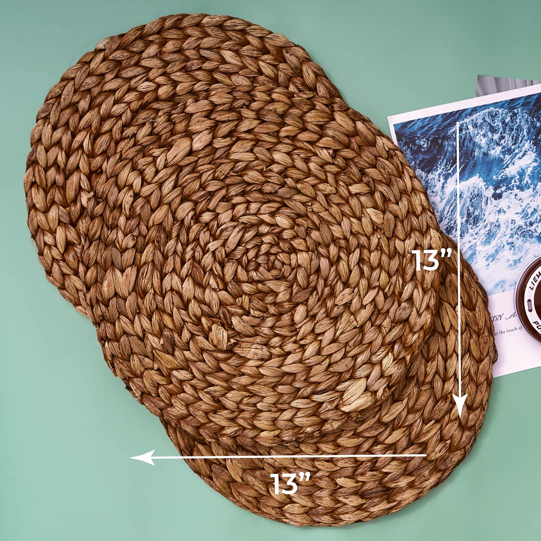 Set di 3 tovagliette rotonde in giacinto d'acqua e sottobicchieri