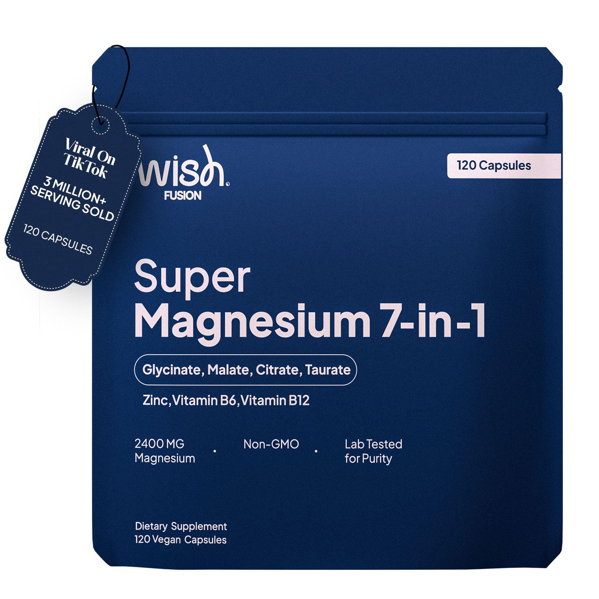 Magnesium Glycinate 7-in-1 Super Magnesium Complex 2400 mg as Bisglycinate, Citrate, Malate & Taurate for Stress Relief, Sleep, Heart Health, Nerves, Muscles & Metabolism* - 120 Capsules