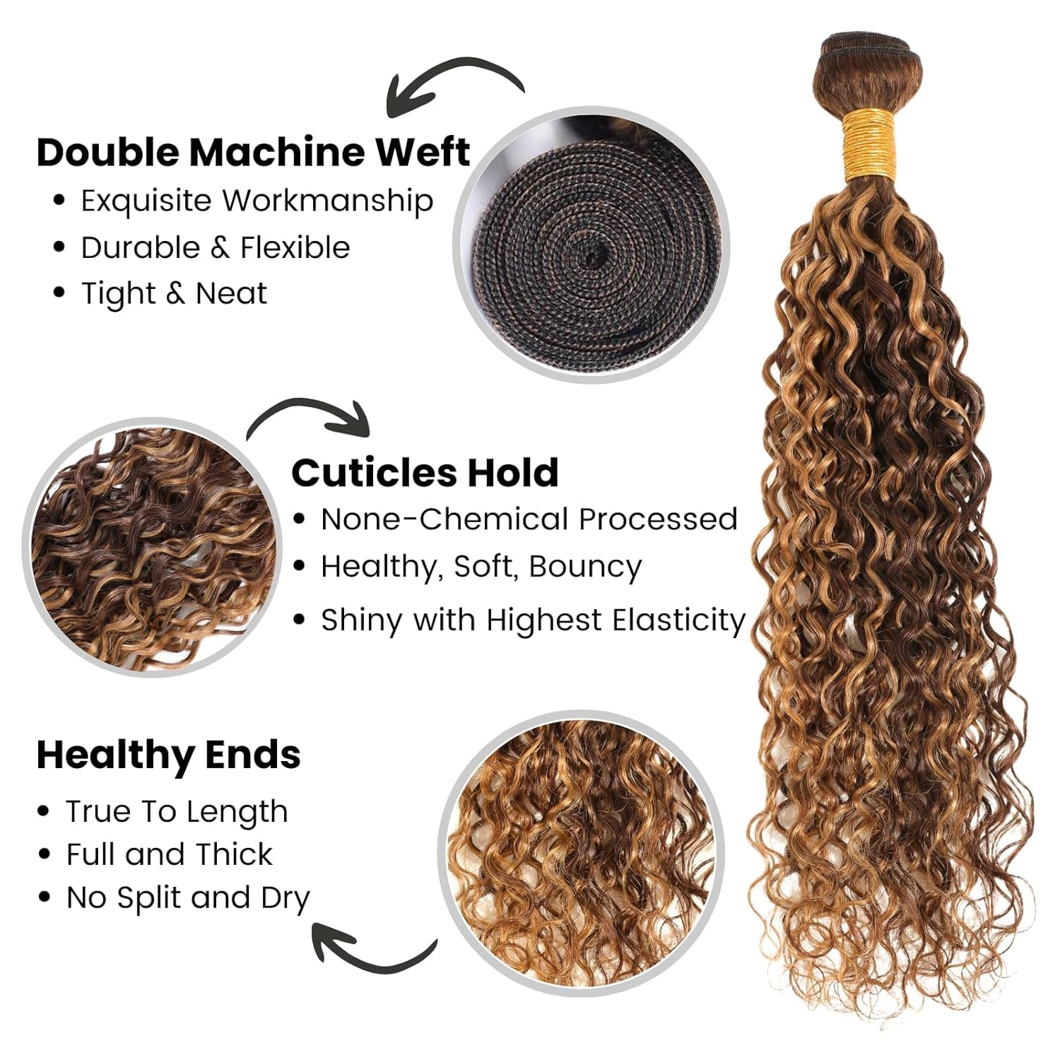 ALHER Water Wave Highlight Bundles with Long Deep Part 2x6 Lace Closure, 12A P4/27 Honey Blonde Ombre Brown Colored Wet and Wavy Bundles 100% Virgin Remy Curly Human Hair 10 12 14+10 2x6 Kim K Closure