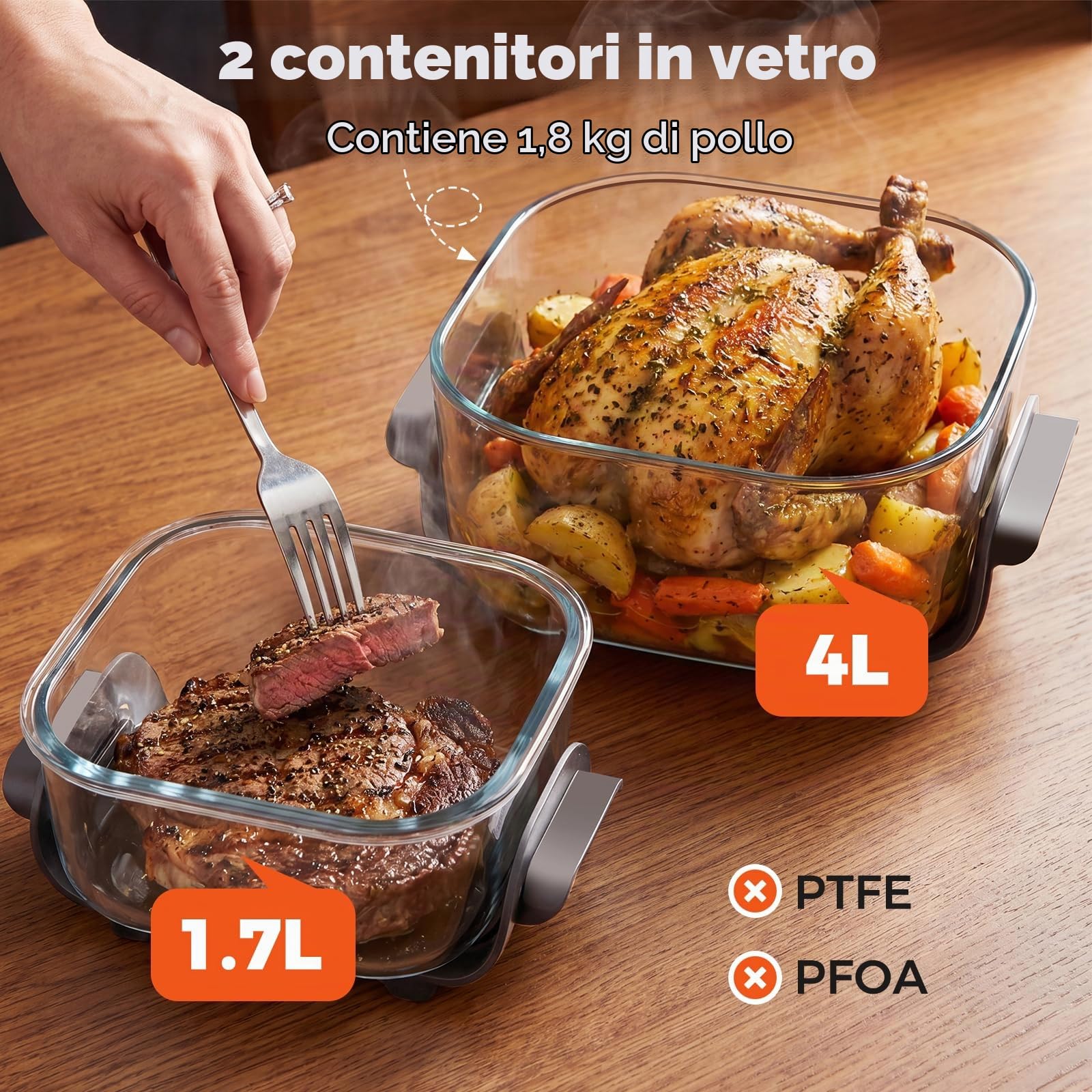 LIFEZEAL Friggitrice ad Aria 4L, 1500 W, 6 programmi, Friggitrice Aria con 2 Contenitori Vetro Rimovibili, Timer, Accessori Lavabili in Lavastoviglie, Portatile per Cucina Casa, Camping (Blu)