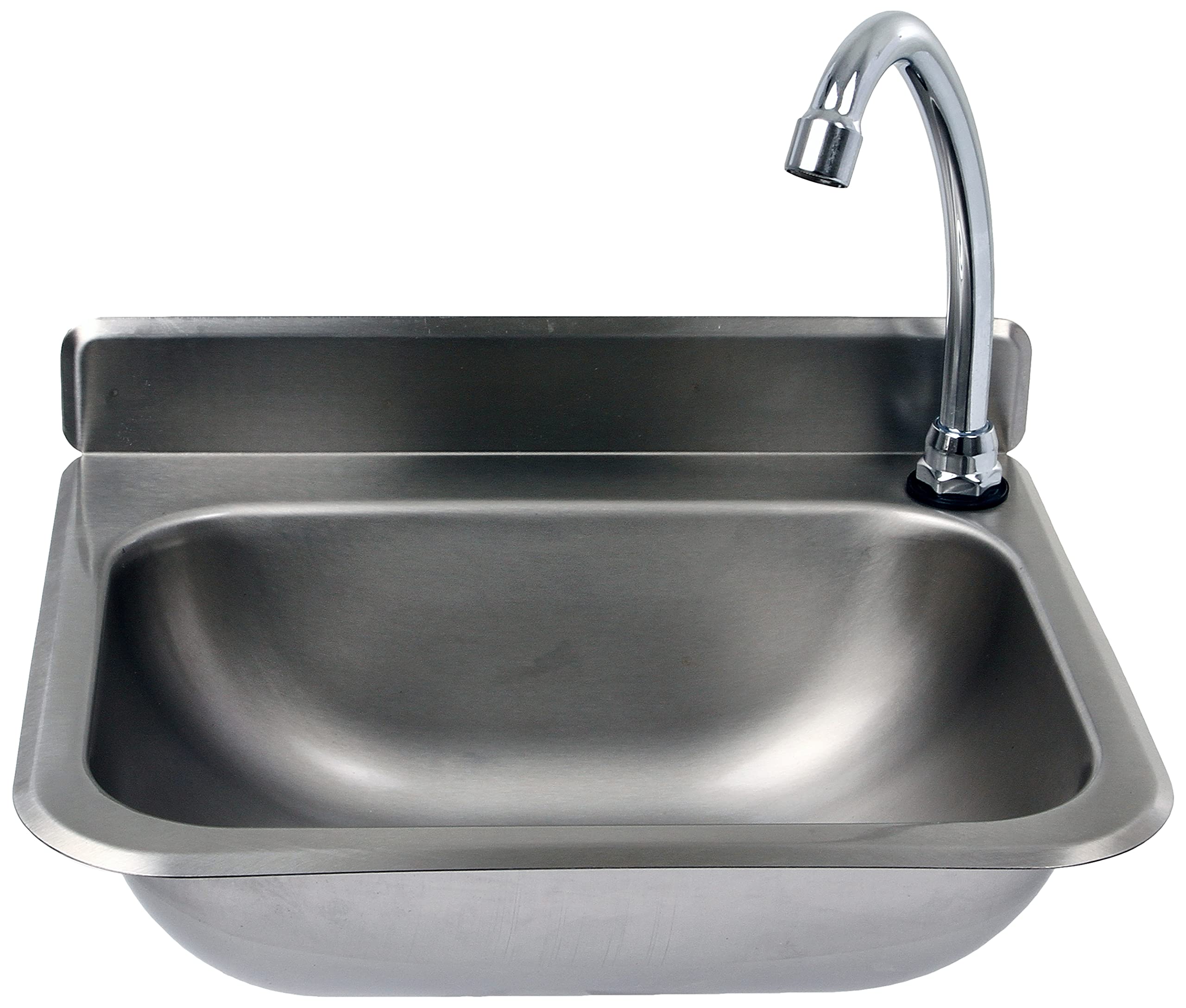 SARO ROKIA Lavamanos de acero inoxidable, accionamiento por rodilla y válvula antirretorno, montaje en pared con sifón, grifo móvil, 375 x 310 mm