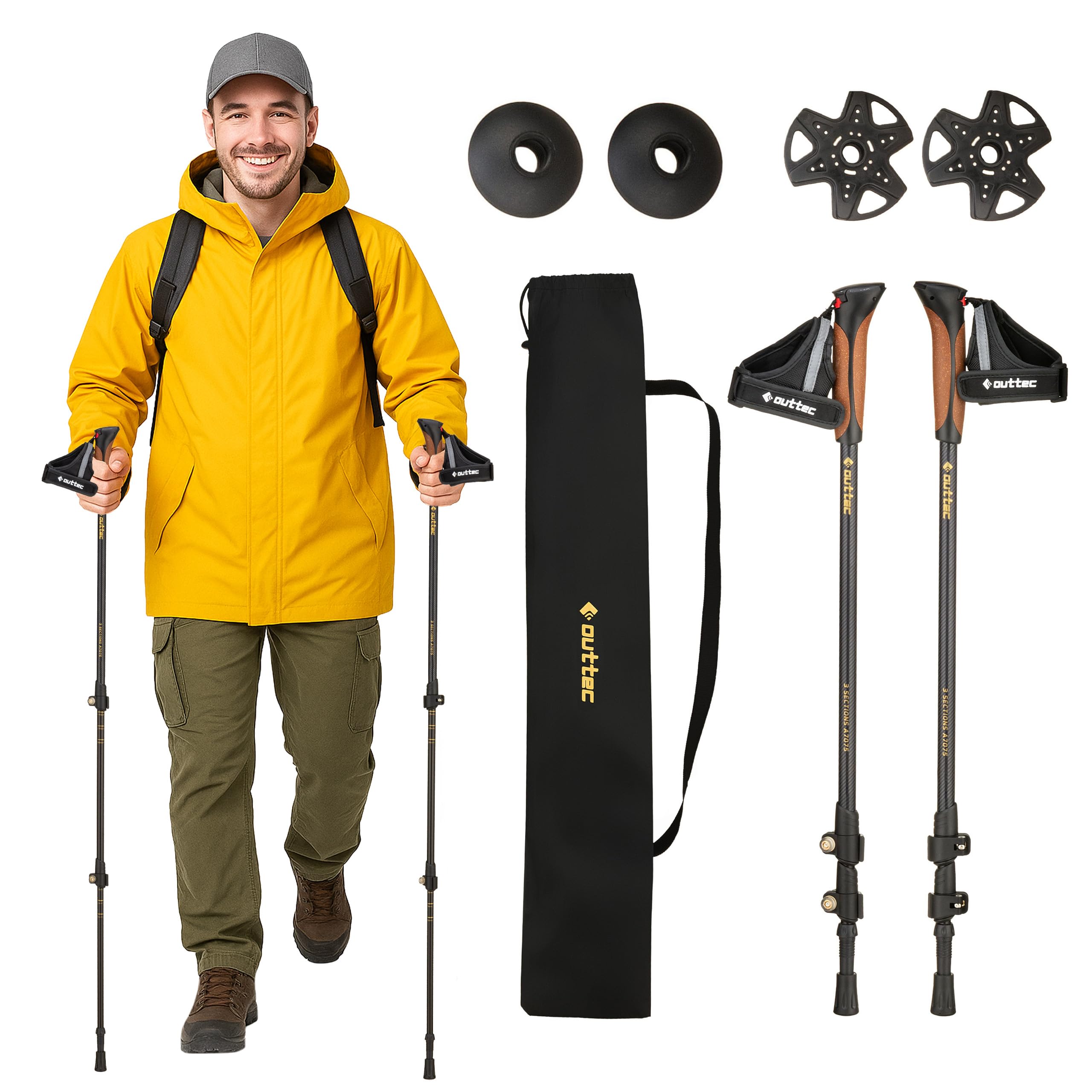 Bâtons de randonnée, bâtons de Marche Nordique - 60-135 cm - Bâtons de Trekking ultralégers pour Femmes et Hommes - Randonnée, Trekking
