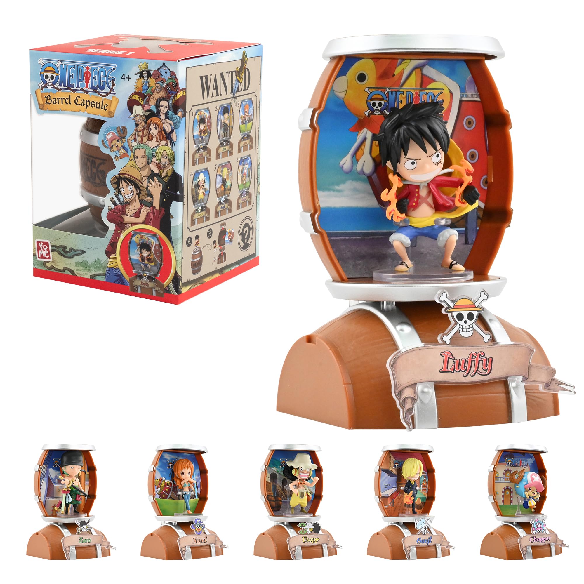 Yume 15329 – One Piece Barrel Capsule, 1 di 6 mini personaggi con barilotto, statuetta da collezione con supporto per display, anime Merch per i fan della serie