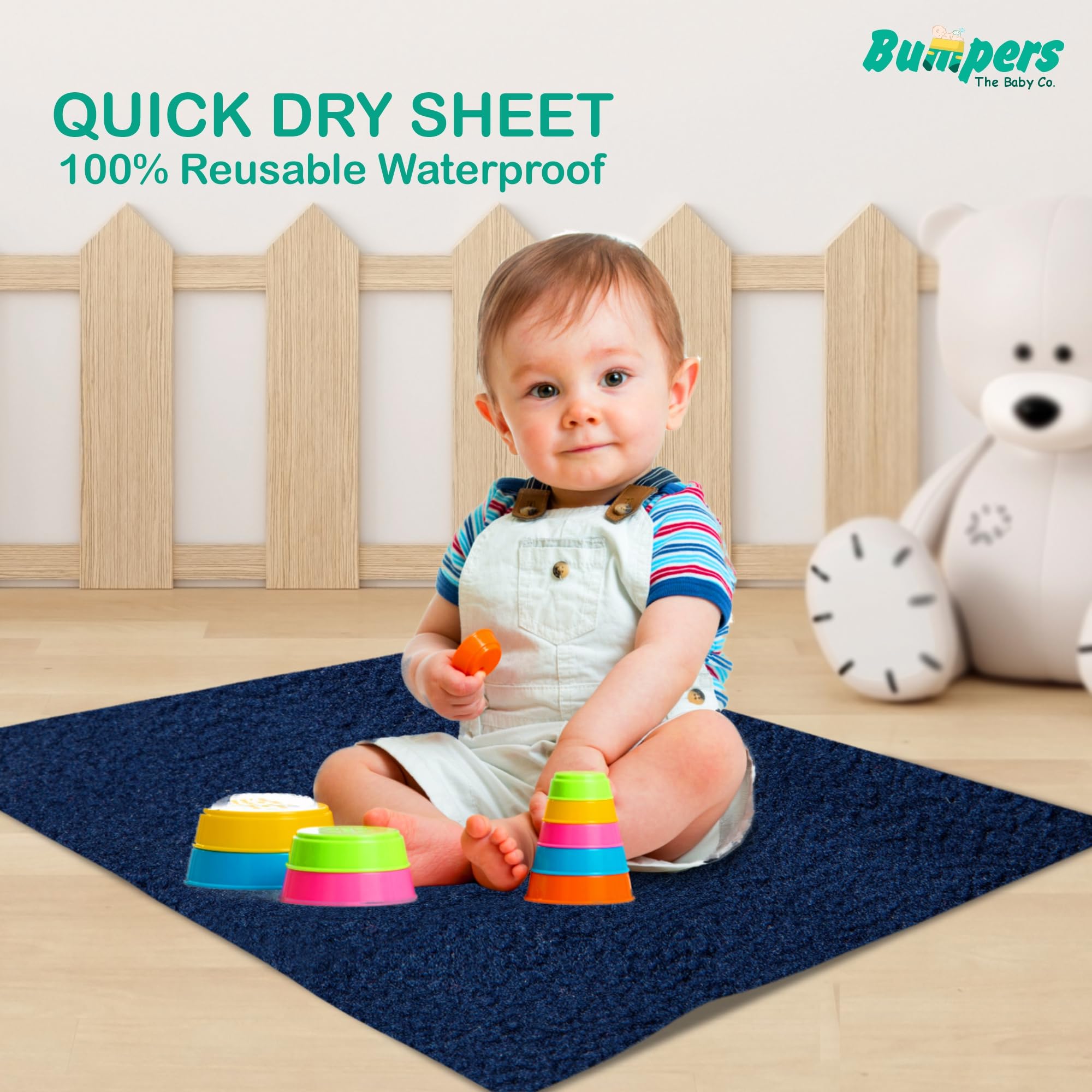 Bumpers Waterproof Quick Dry Sheet for Baby| Bed Pad Extra Absorbent Washable Matress Protector| Baby Bed Protector Sheet for Toddler Children (Dark Blue, XL (200x140 cm)) - Image 2 thumbnail