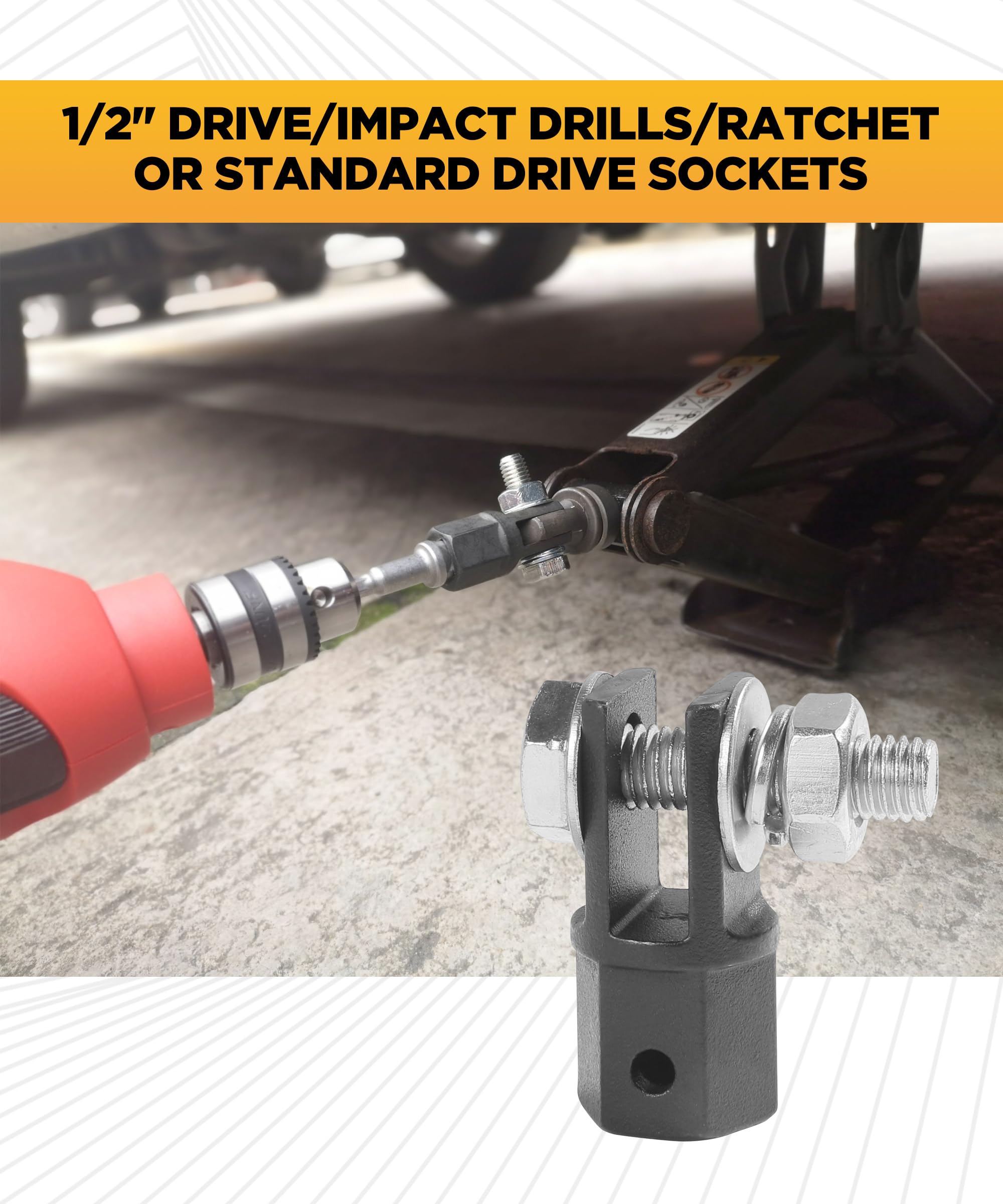 Flaconi Adaptateur de Cric à Ciseaux pour Voiture,Adaptateur pour Cric à Ciseaux, 1.27cm Adaptateur de Foret pour Perceuse à Vérin,Universel pour Les Réparations Automobiles,Caravanes