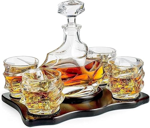 Juego de 5 piezas de vidrio Tsuki  Cristalería japonesa de cristal pesado vidrio de whisky a la antigua, juego de vasos de rocas, regalo ideal de