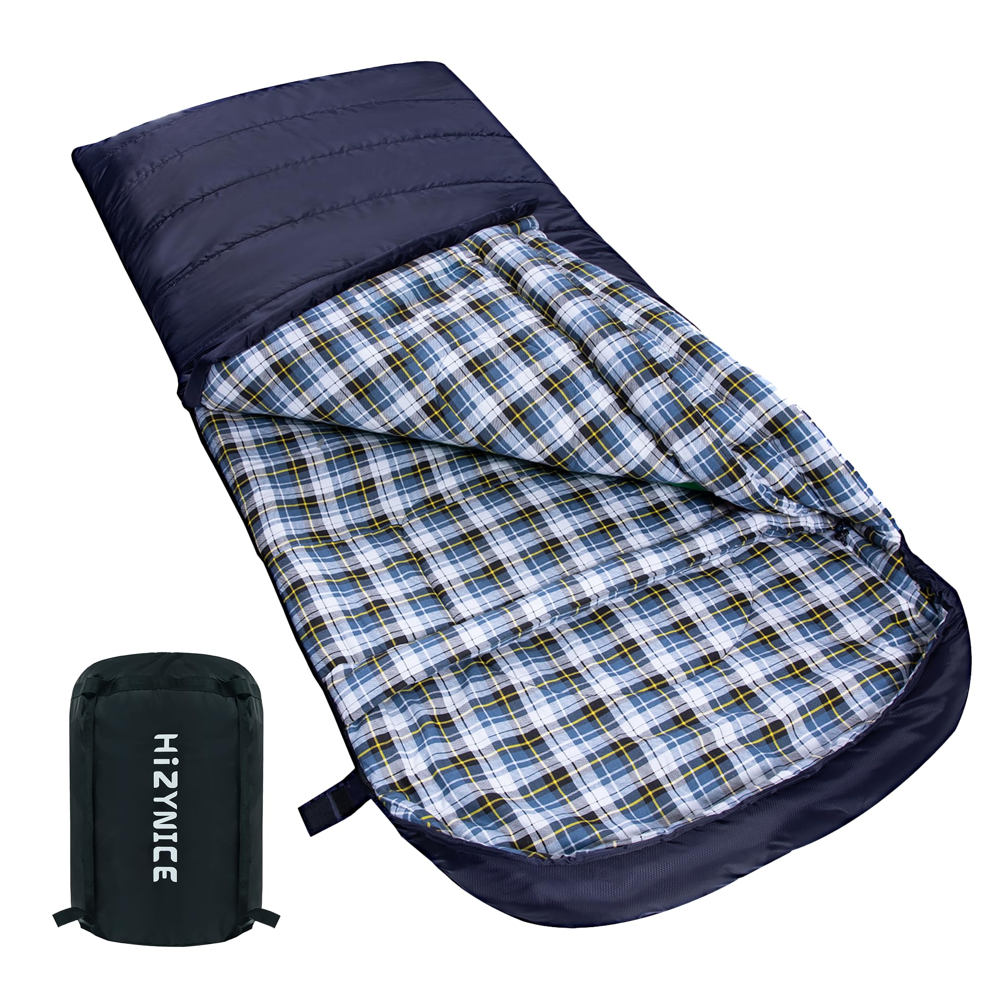 Cold Weather Sleeping Bag 100 Cotton Flannel XXL for Adults Big and Tall Free Compression Sack