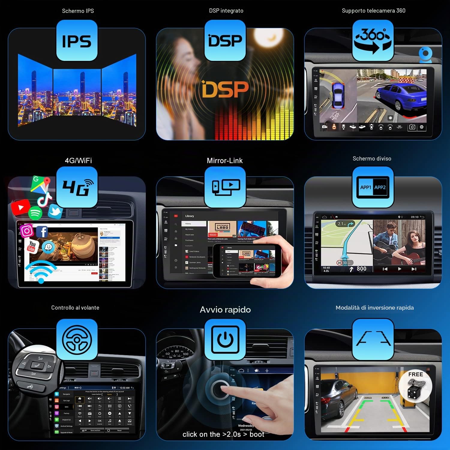 [6G+128G, Octa-Core] - Android 14 Autoradio Per KIA Morning Picanto (2017-2020) Radio GPS Navigation - CarPlay Android Auto - Camera & MIC - DAB Volante 360-CAM WiFi - IPS 9 Pollice 2 Din