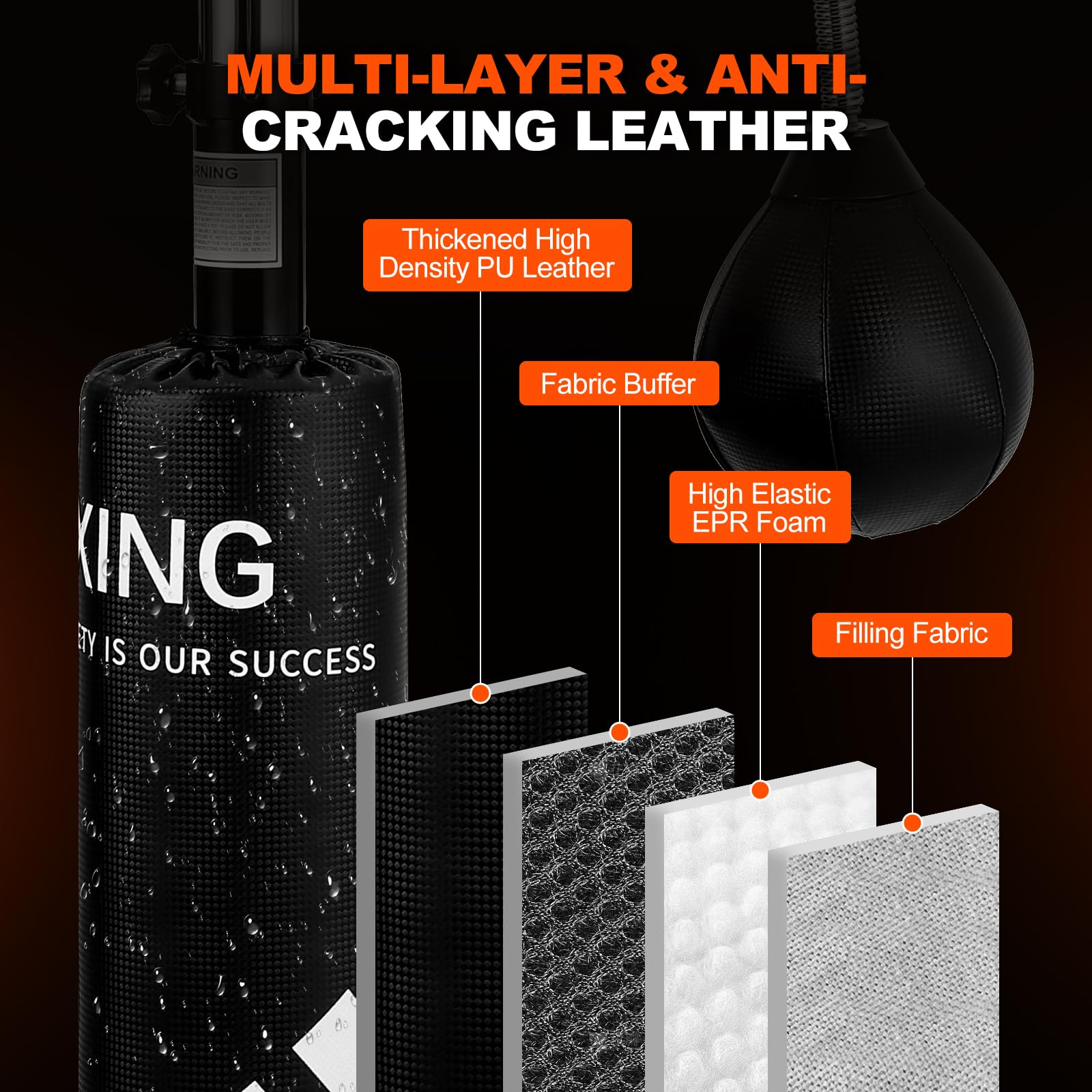 Garvee Sac de Frappe 5 en 1, Sac de Boxe Lourd Hauteur Réglable pour Adultes et Enfants, avec Barre de Relaxation 360°
