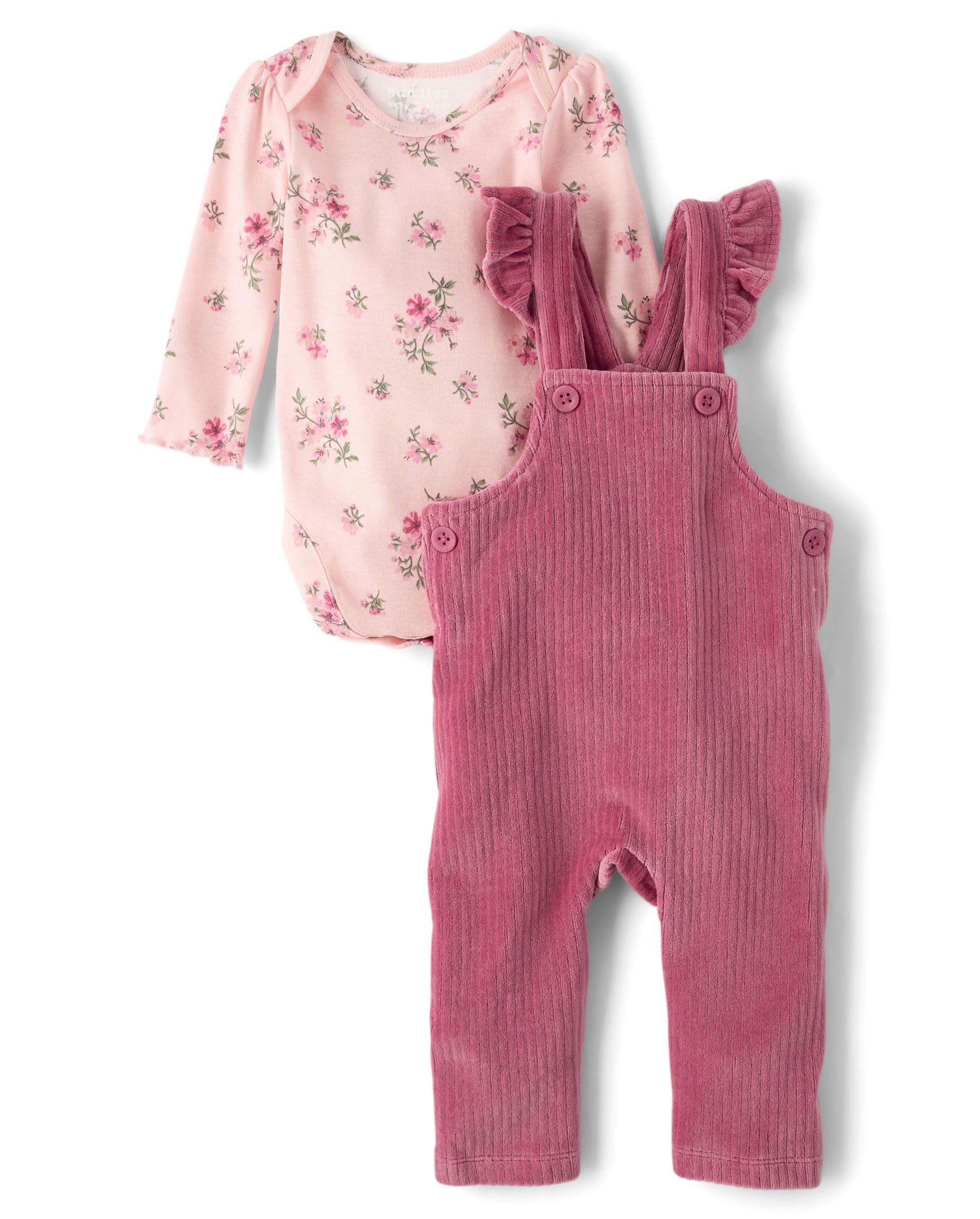 The Childrens Place Baby Girls And Newborn Long Sleeve Body Suit and Overalls 2 Piece Outfit