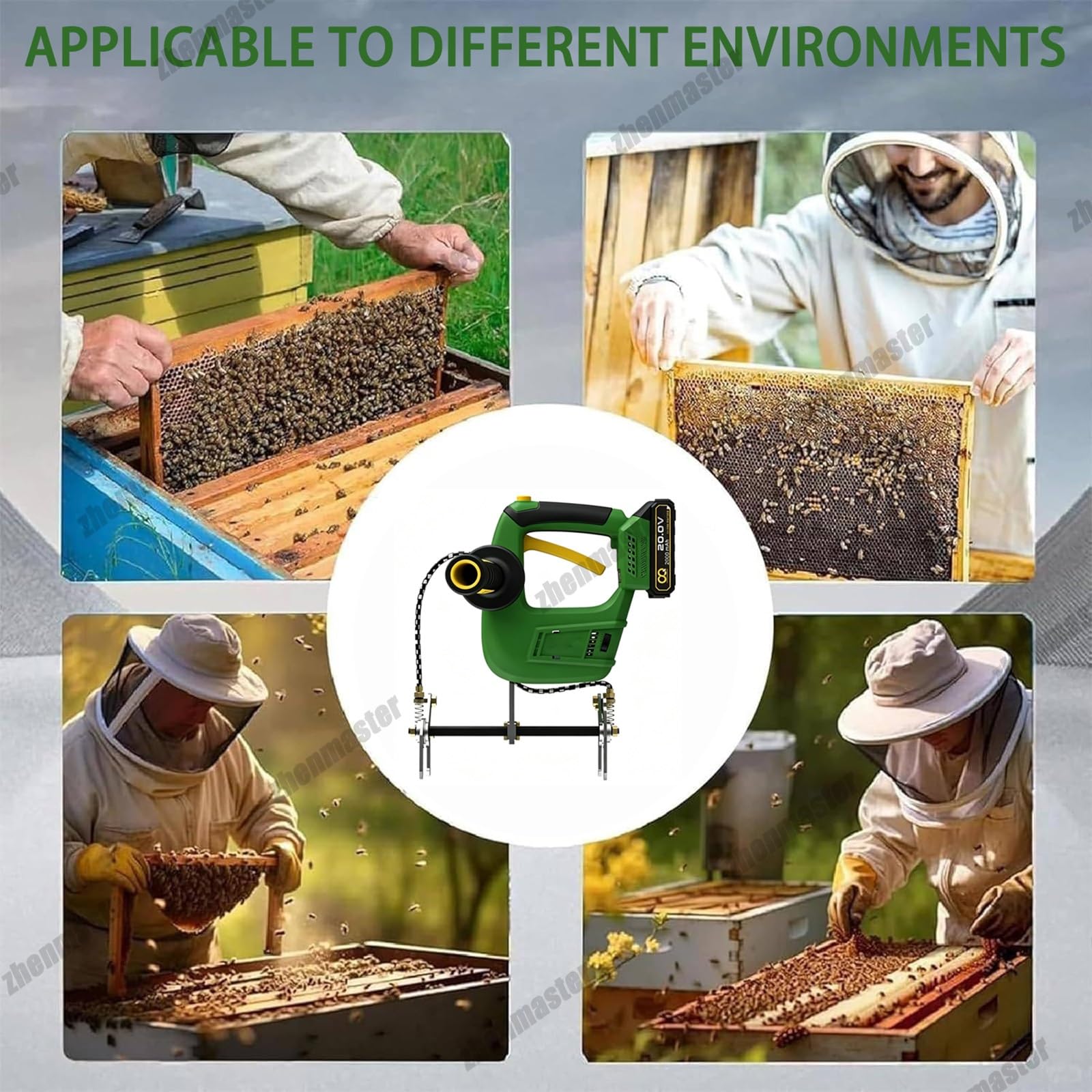 Attrezzatura per La Scuotitura Di Arnie, Elettrico Di Api, Scuotifavo Senza Fili a Doppia Impugnatura, 600-2000 Bpm, 9 Velocità, Morsetto Di Sicurezza per Telaini Da 25-30 Mm(Green,2*Battery)