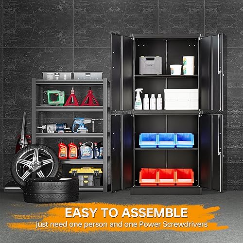 Miniatura 107 de STANI Armario de almacenamiento de metal para garaje con cerradura, archivador de acero con cerradura de 71 pulgadas, gabinete de almacenamiento de