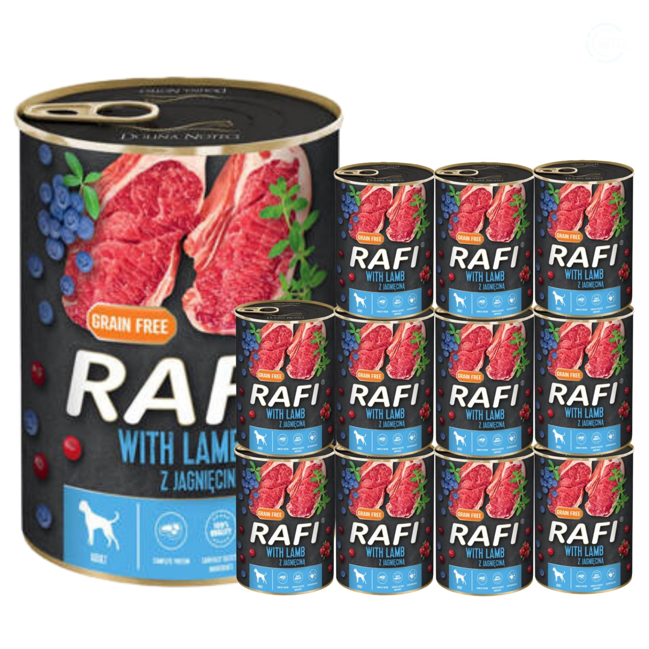 Rafi Complete Wet Dog Food: Meat & Natural Ingredients, Grain-Free, Immune-Boosting Superfoods in Every Flavour! Healthy & Tasty Nutrition for All Breeds! (Lamb, 12x400g)
