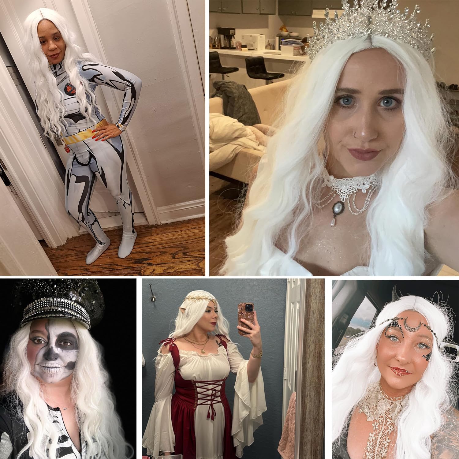 PORSMEER Long White Wavy Curly Wig for Women Halloween Costume Elf Fairy or Witch,Natural Looking Synthetic Hair Replacement Wig for Unisex Anime Cosplay - Image 2