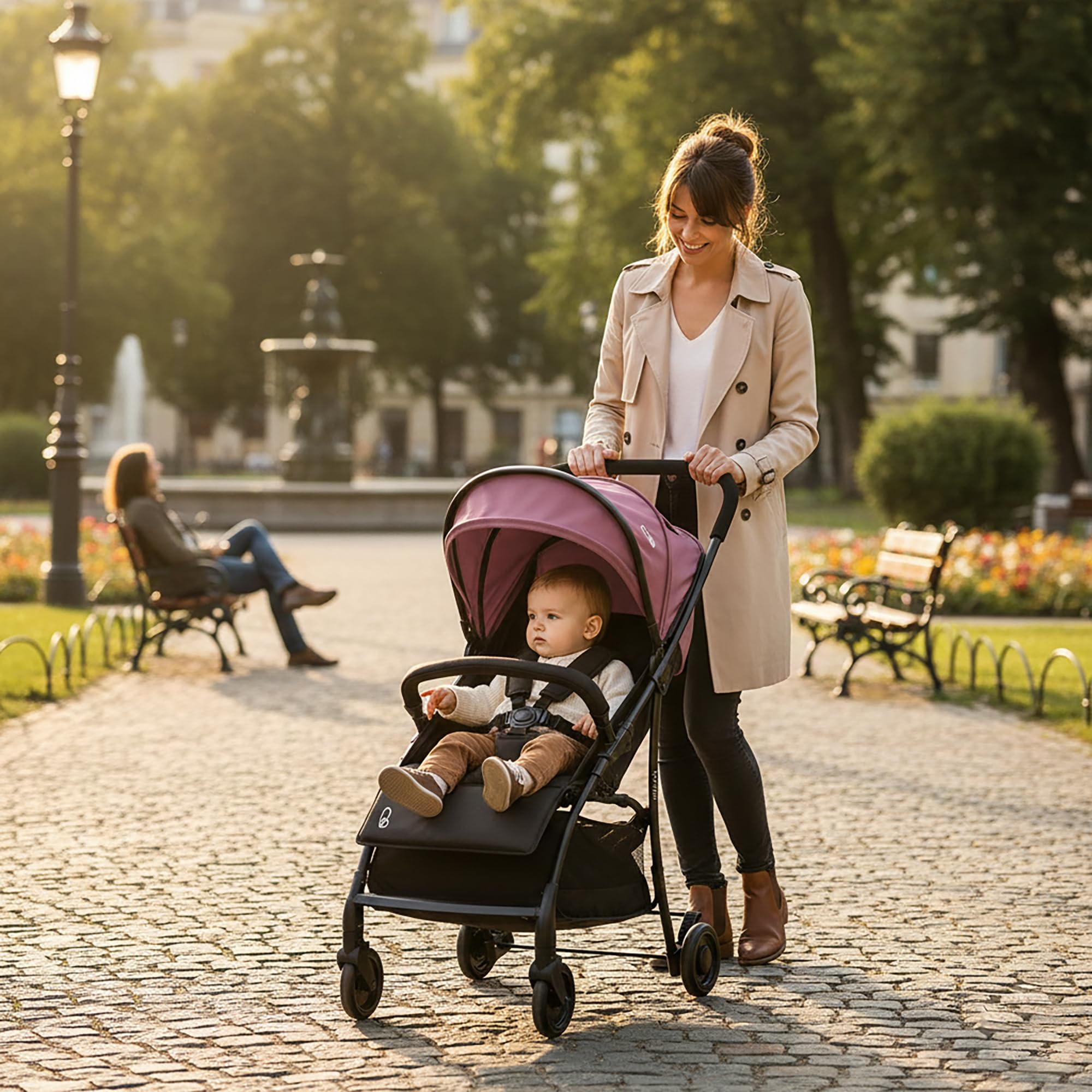 Asalvo MILÁN Silla de Paseo Ultraligera para bebé, Carrito de paseo, Respaldo Reclinable, Cochecito urbano, Arnés 5 Puntos, SPF50+, Capota con Ventana, Manejable, Máxima Seguridad, Hasta 15 kg, Morado