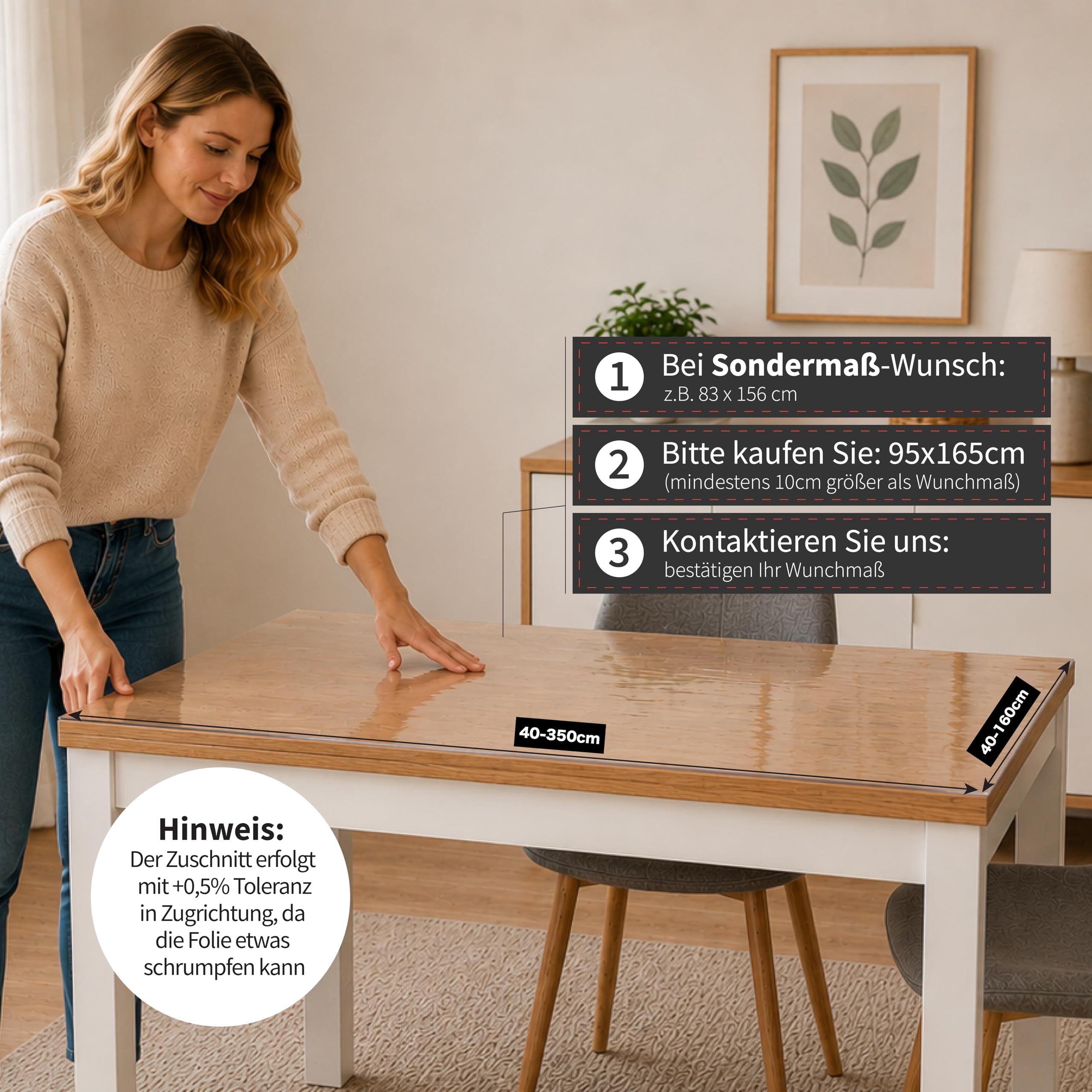 MOM'S HOME PVC Tischdecke Transparent und wasserfest Tischfolie Transparent Nach Maß Durchsichtige Tischdecke abwaschbar 2mm Plastiktischdecke und Tischschutz Width x Length 90x150 cm
