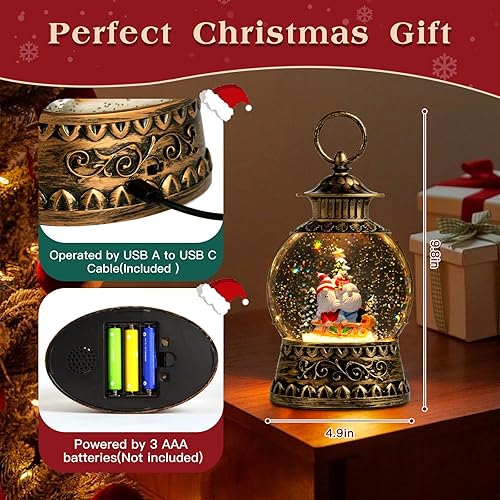 Miniatura 80 de Globo de nieve de muñeco de nieve de Navidad, linterna musical de muñeco de nieve con temporizador de 6 horas forrado por USB, funciona