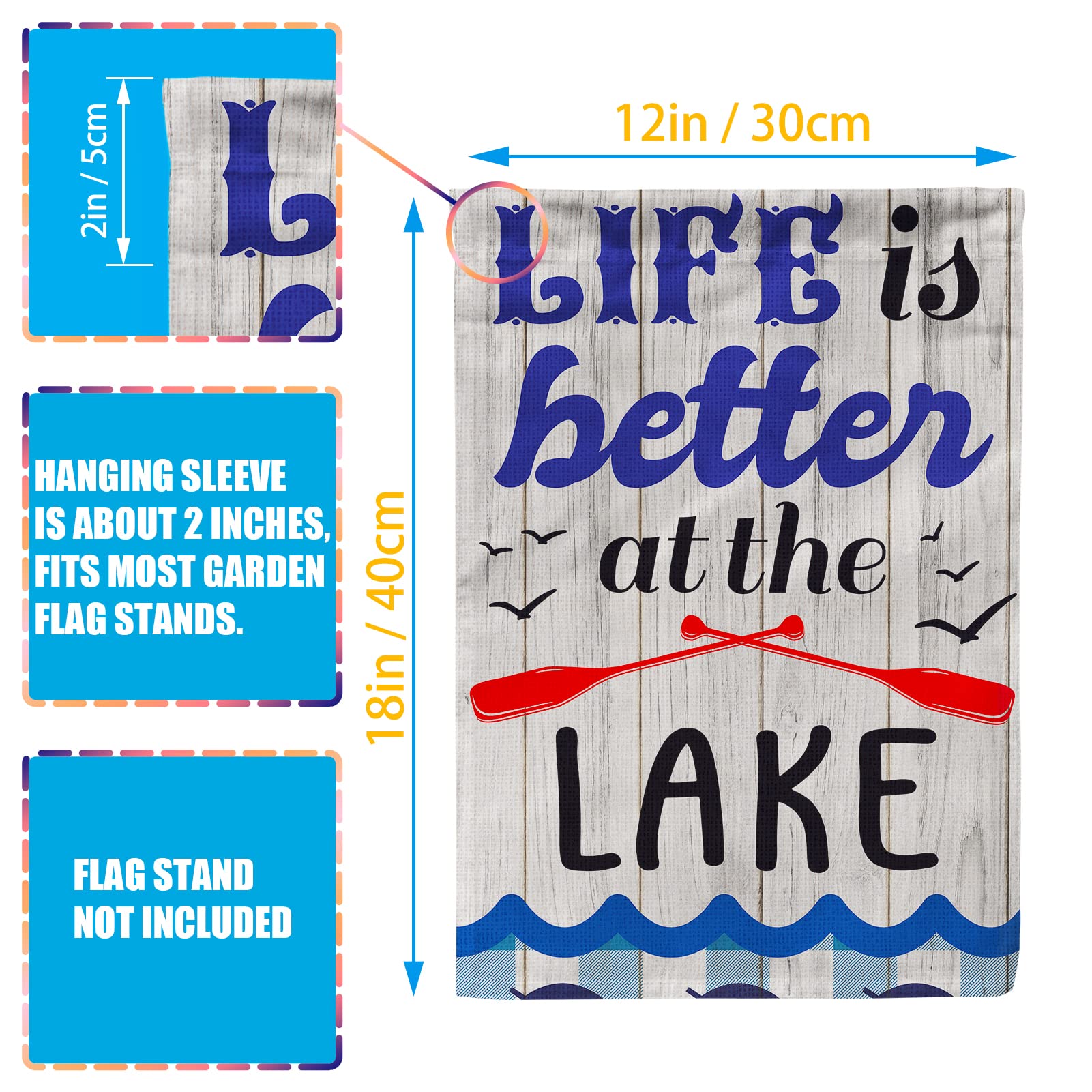 Gartenflagge "Life Is Better At The Lake" – 30,5x45,7 Cm, Doppelseitig, Jute, Für Seehaus-Deko