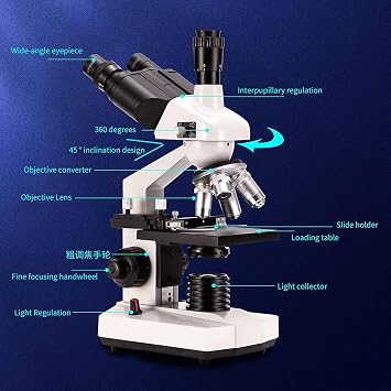 Compound Trinocular Microscope, 40x-5000x Magnification, Digital Laboratory Trinocular Compound Led Microscope with 5 Million Pixel E-Eyepiece/Double Mechanical Stage/360 Rotating,White