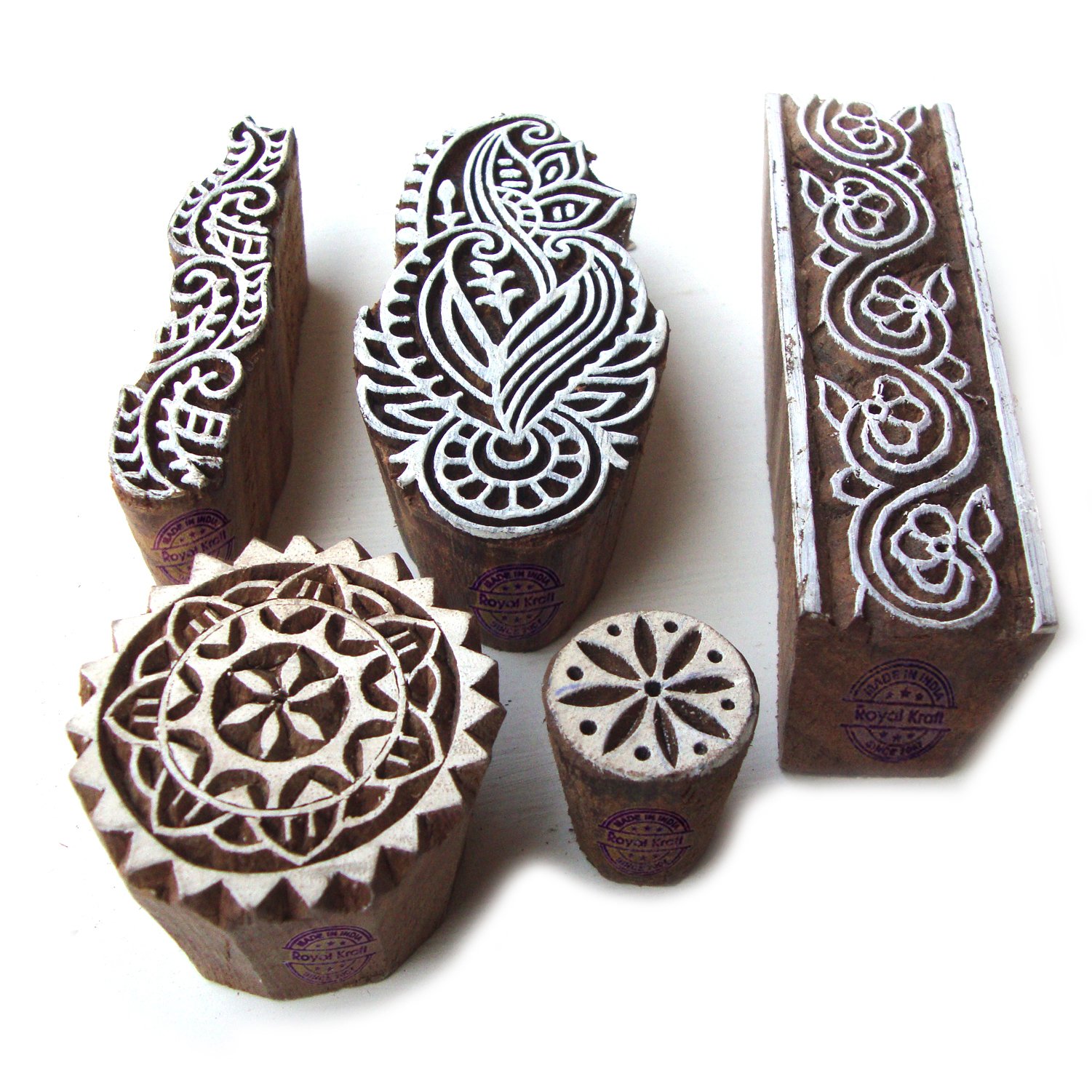 Hand Carved Round and Floral Motif Wood Print Stamps (Set of 5) (B00PK4LCJO) Amazon Price History, Amazon Price Tracker