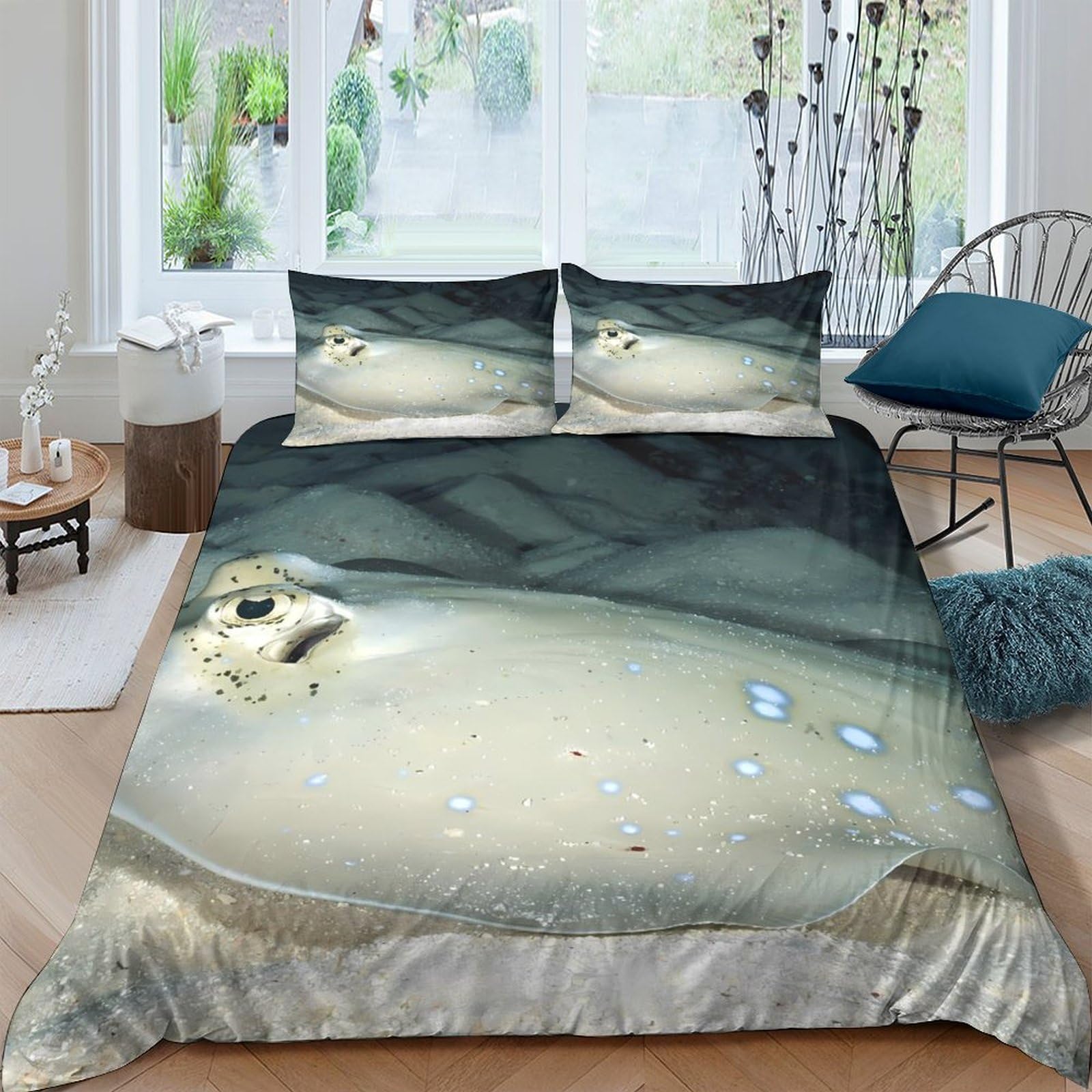 Ctjqhvkz Style-3 3D Printed Ocean Stingray Fitted Sheet Microfiber Soft Breathable Sand Beach Mattress Cover For Bedroom Dorm Decor Single（135X200cm）