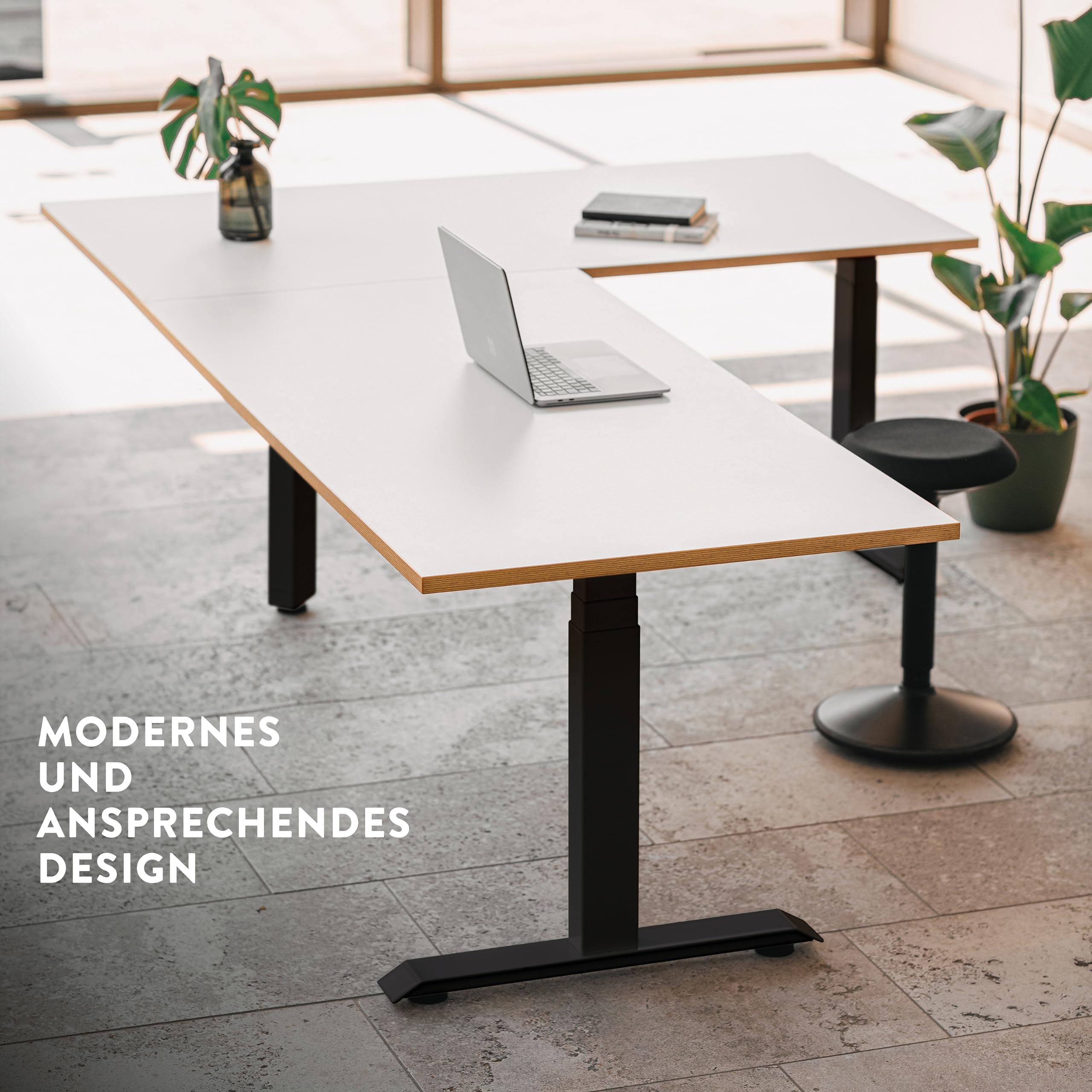 boho office® Höhenverstellbarer Schreibtisch Gestell - Elektrisch stufenlos, Eckschreibtisch mit 3 Motoren 50 mm/Sek, 3-Fach Teleskop, stabil, Memoryfunktion, Kollisionsschutz - Basic Line 90 Schwarz
