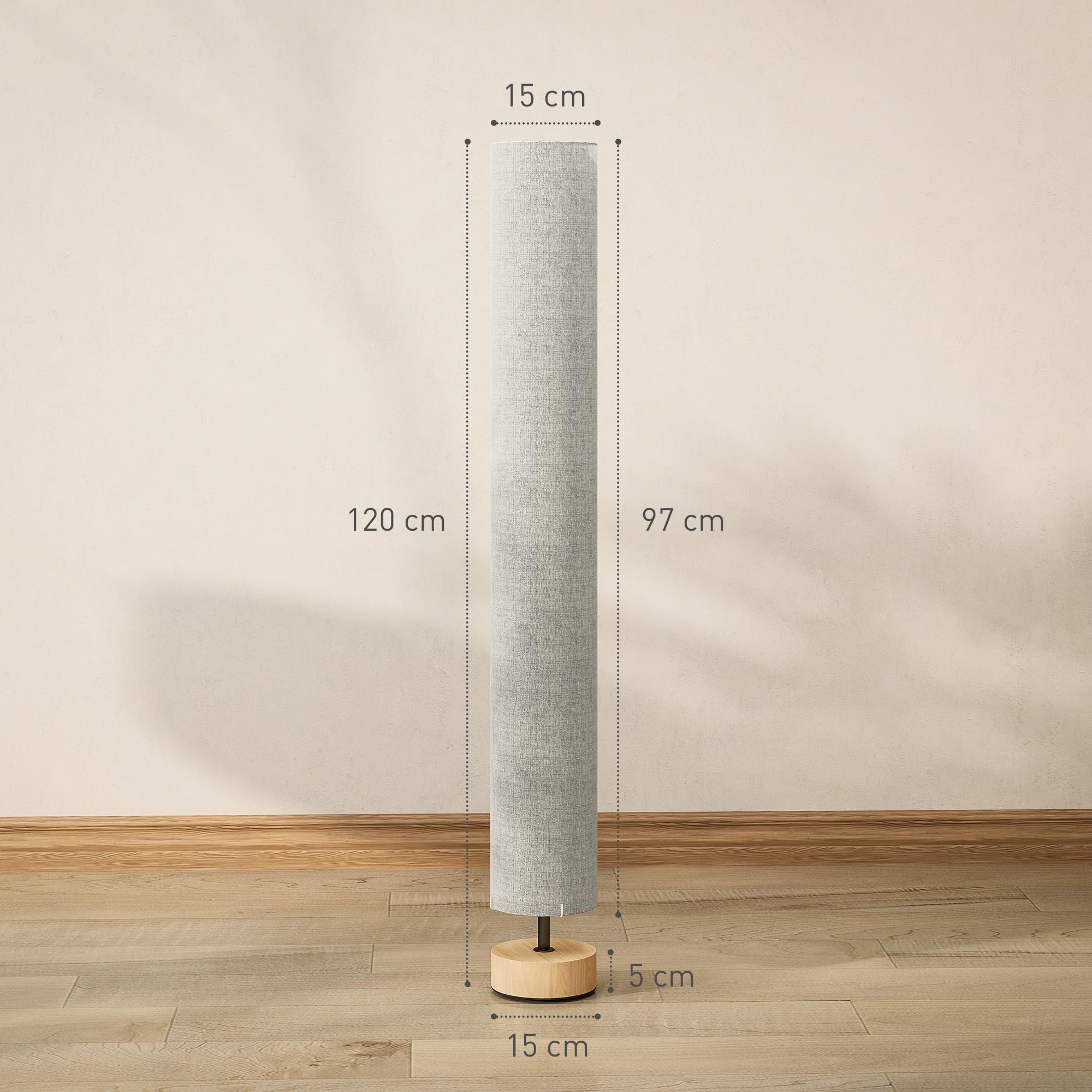 HOMCOM Stehlampe Wohnzimmer, Schlafzimmer, Büro, 120 cm, grau: Lampenschirm aus zeitgenössischem Leinen mit Fußschalter, 2 x Fassung E27