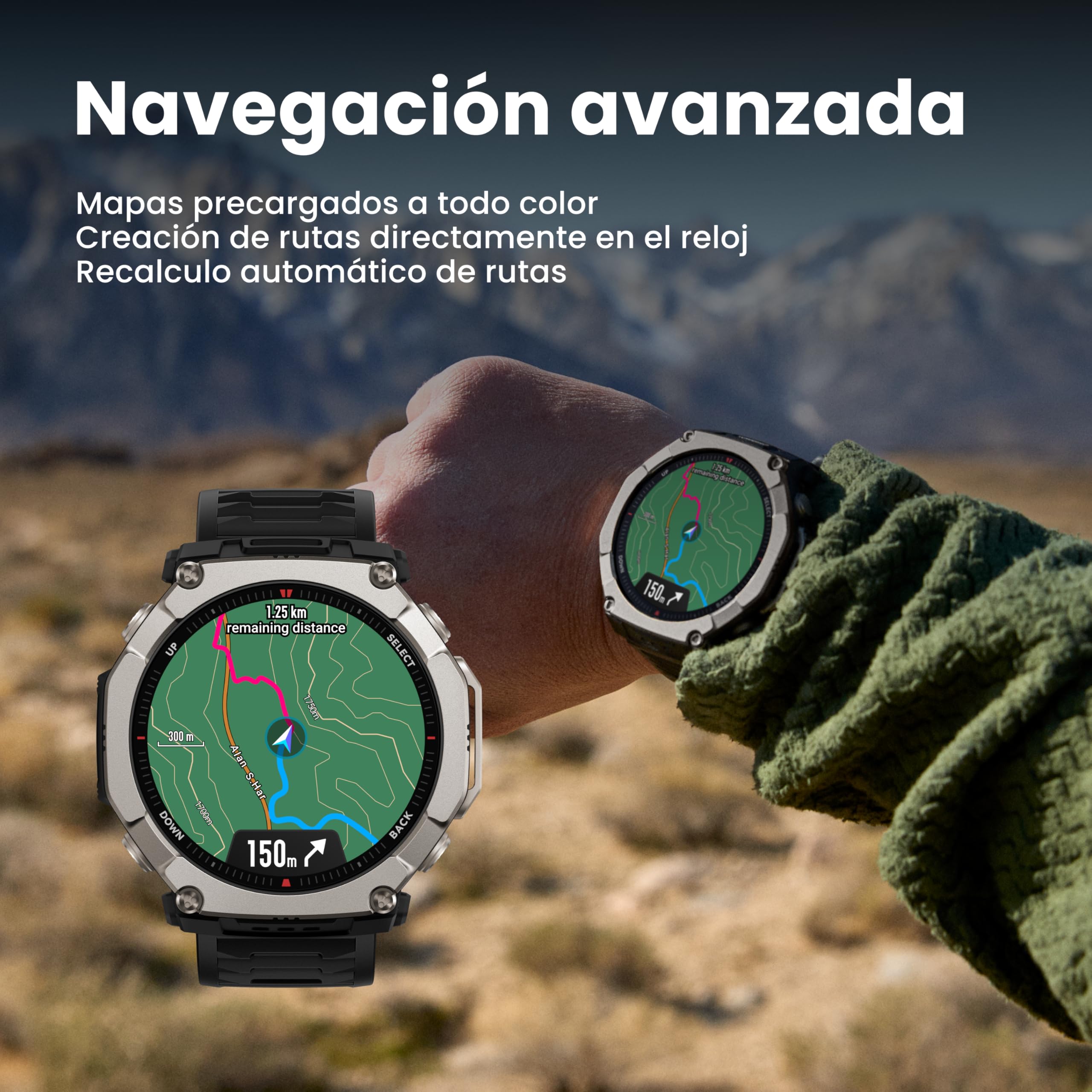Amazfit T-Rex Ultra 2 Reloj Inteligente Outdoor, GPS Doble Banda, Caja Titanio 51 mm, Pantalla AMOLED 1,5" Cristal de Zafiro, Linterna, 30 Días Autonomía, Mapas Offline, Resistente al Agua 10 ATM