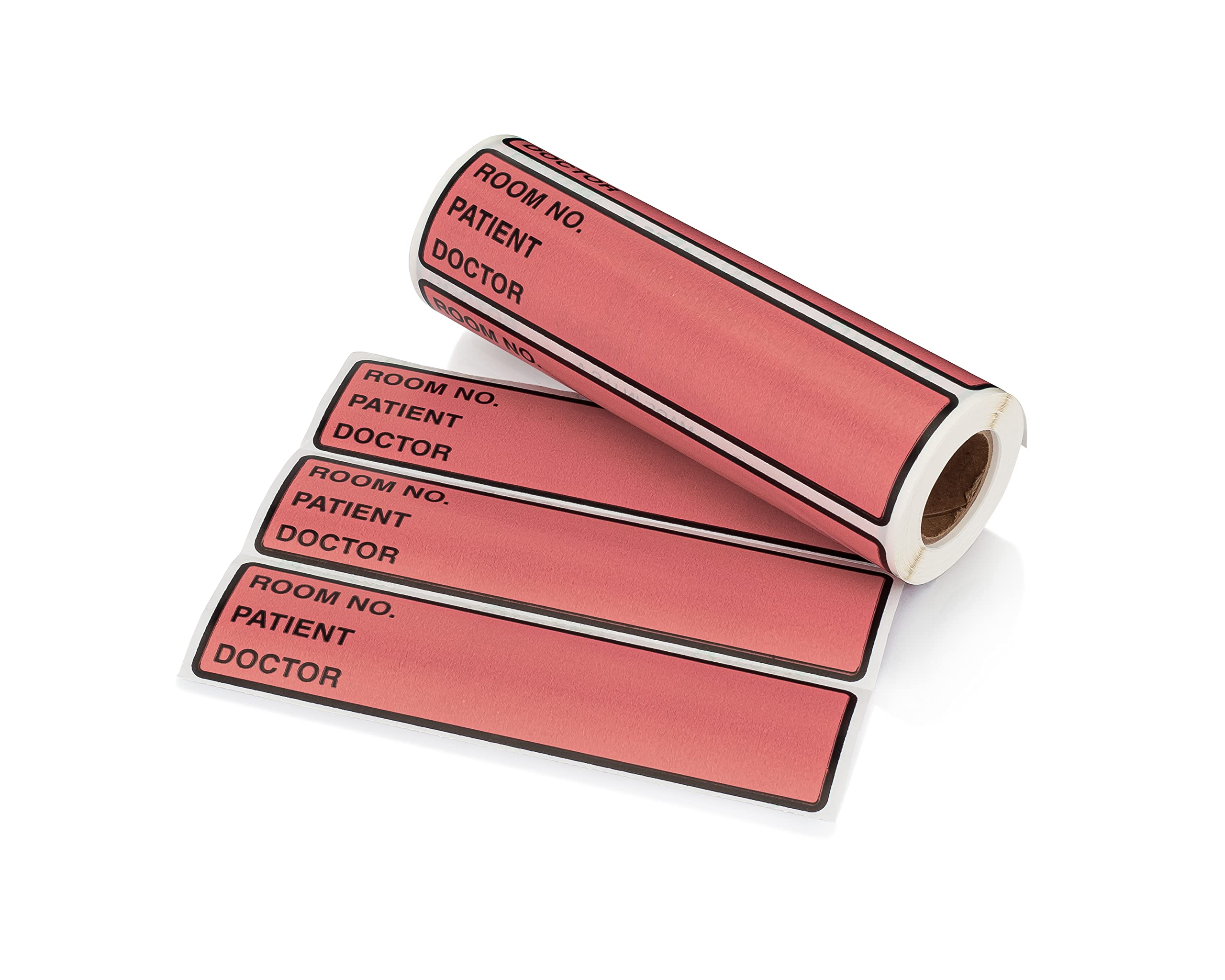 Carstens Patient I.D. Adhesive Medical Chart Labels for 1.5” – 4” Ring Binder Spines – Pre-Printed Sticker Labels (Room No. / Patient/Doctor), 5 3/8” x 1 3/8”, Rose, Roll of 200