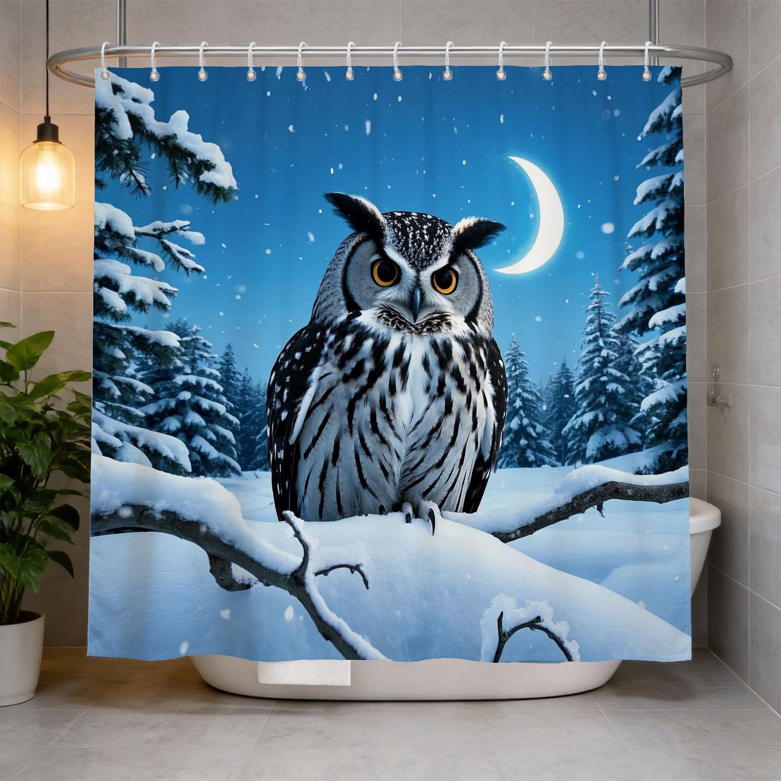 Hongduo 3D Owl Shower Curtain for Stalls Bathtubs Wildlife Bathroom Decor Shower Curtain Set Polyester Fabric Waterproof 200x200cm/79X79 Inch with Hooks