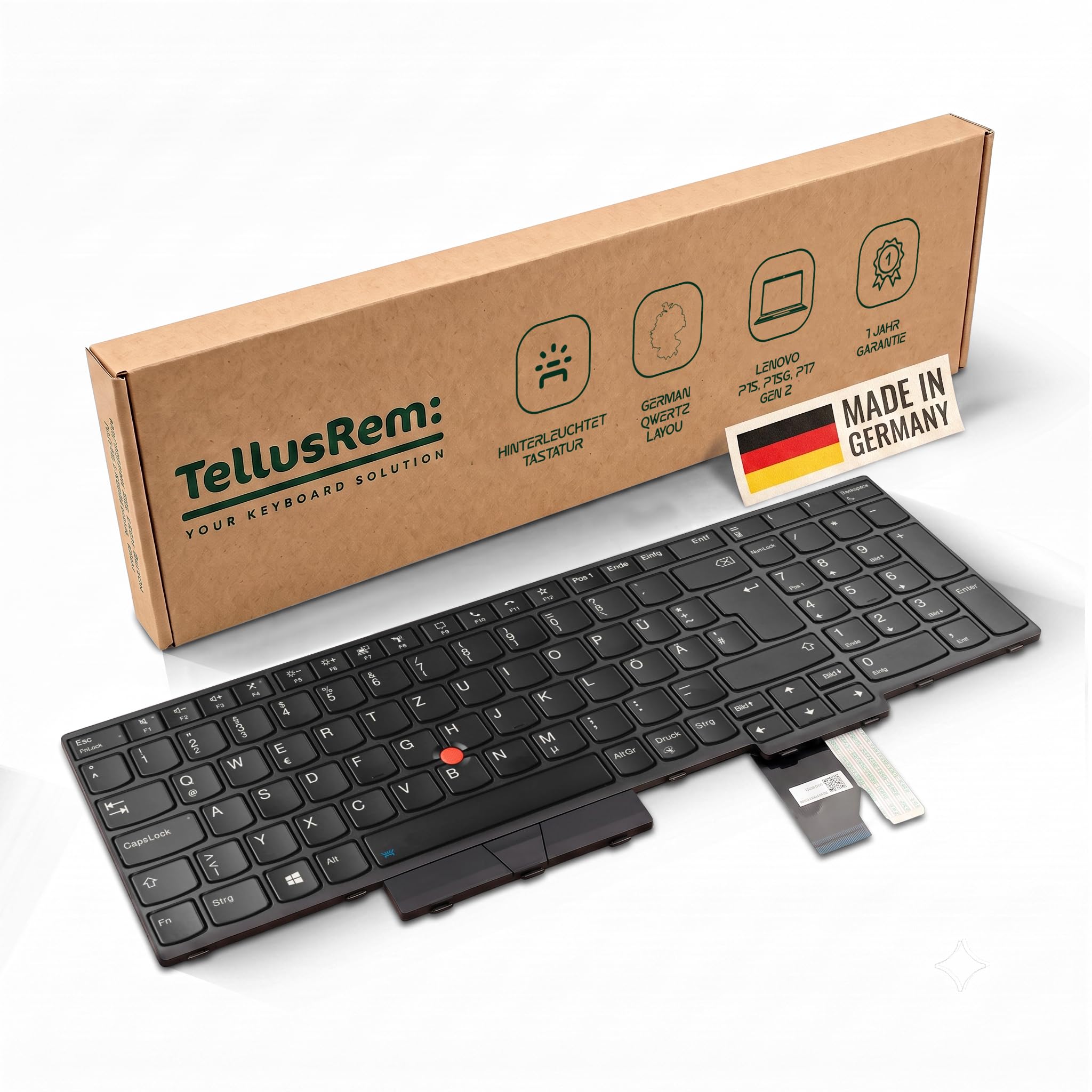 Ersatz-Tastatur kompatibel mit Lenovo ThinkPad P15 Gen 2 / T15g Gen 2 / P17 Gen 2 - Deutsches QWERTZ-Layout, beleuchtet, TrackPoint, NumPad, schwarz