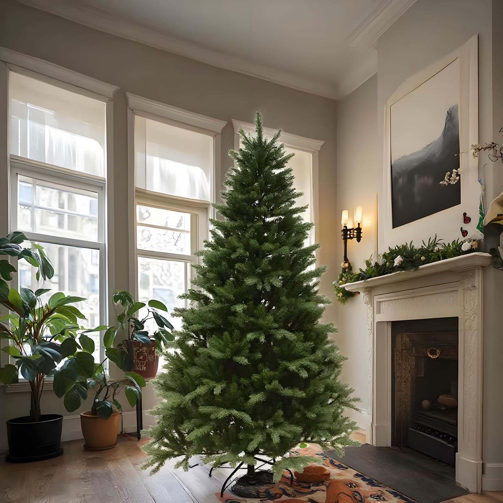 Árbol de Navidad Artificial Grande, Abeto Navideño Premium con Bisagras y Patas de Metal Sólido, Decoración Navideña de Interior y Exterior(180cm/6ft)